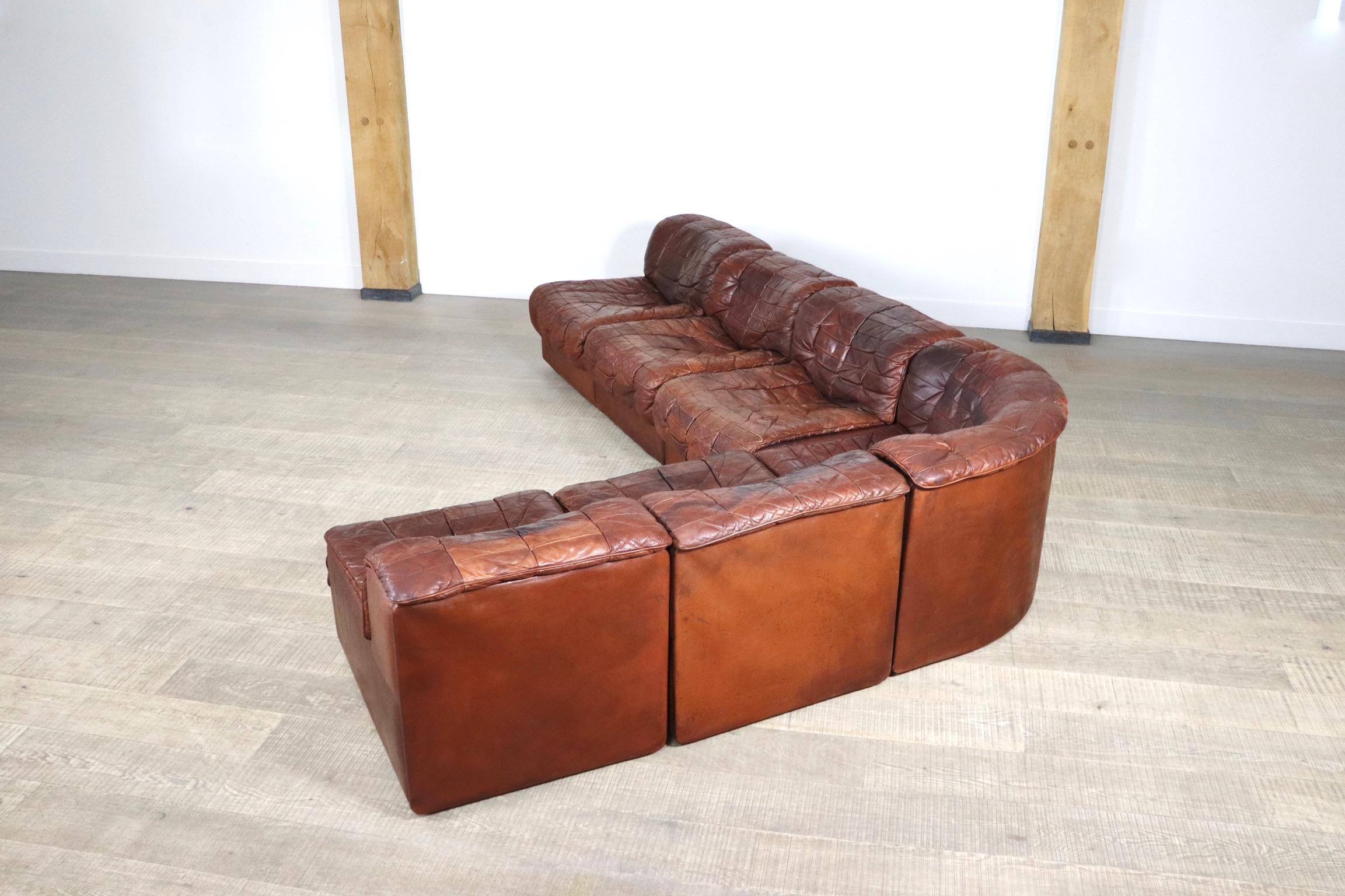 De Sede DS-11 Sofa in Deep Cognac Patchwork Leather, 1970s 6