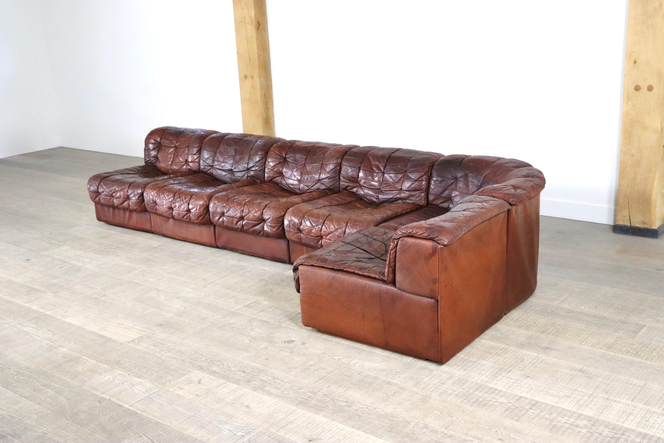 De Sede DS-11 Sofa in Deep Cognac Patchwork Leather, 1970s 2
