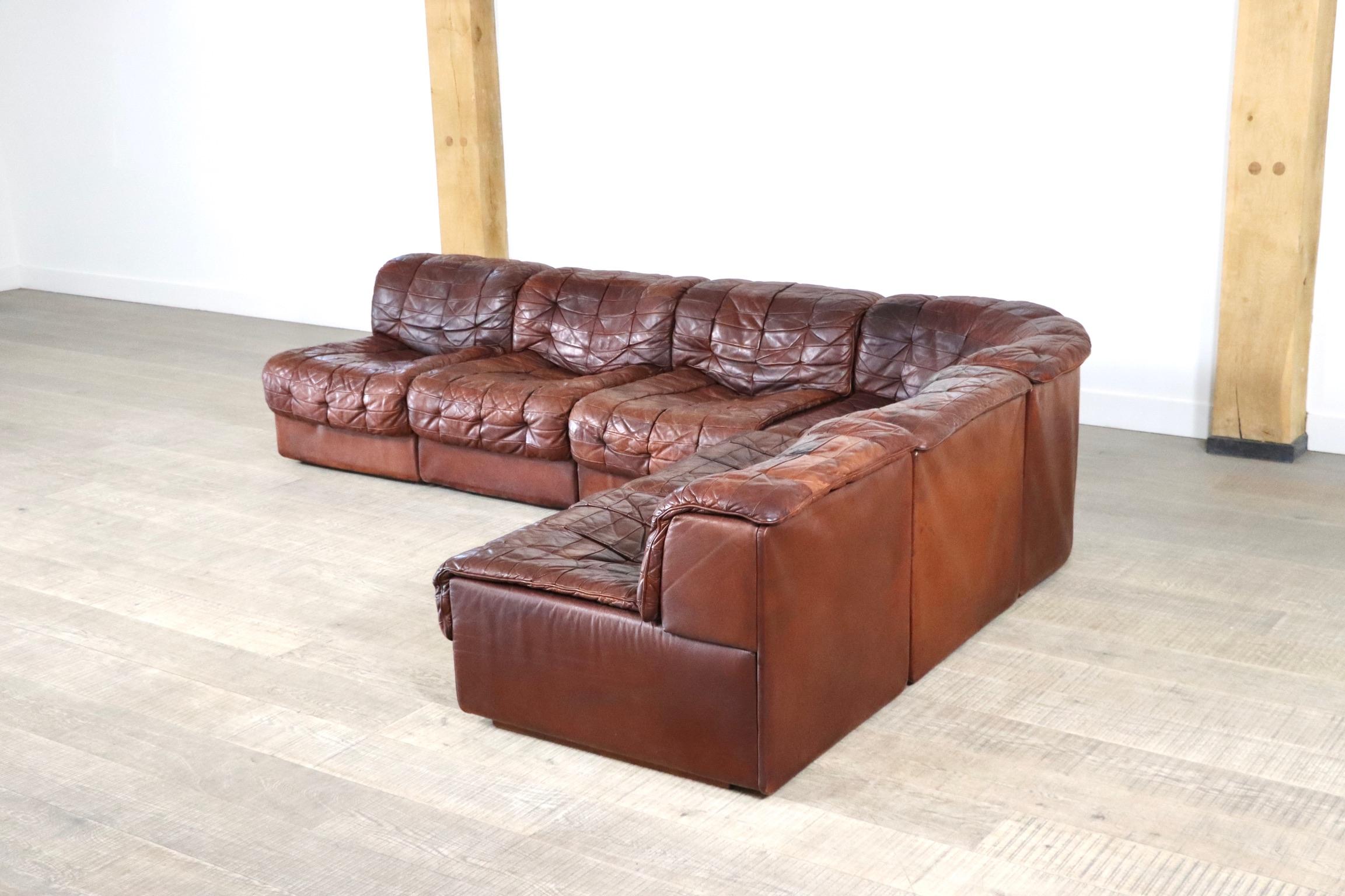 De Sede DS-11 Sofa in Deep Cognac Patchwork Leather, 1970s 3
