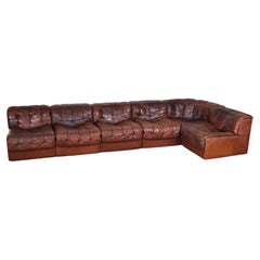 De Sede DS-11 Sofa aus tiefem cognacfarbenem Patchwork-Leder, 1970er Jahre
