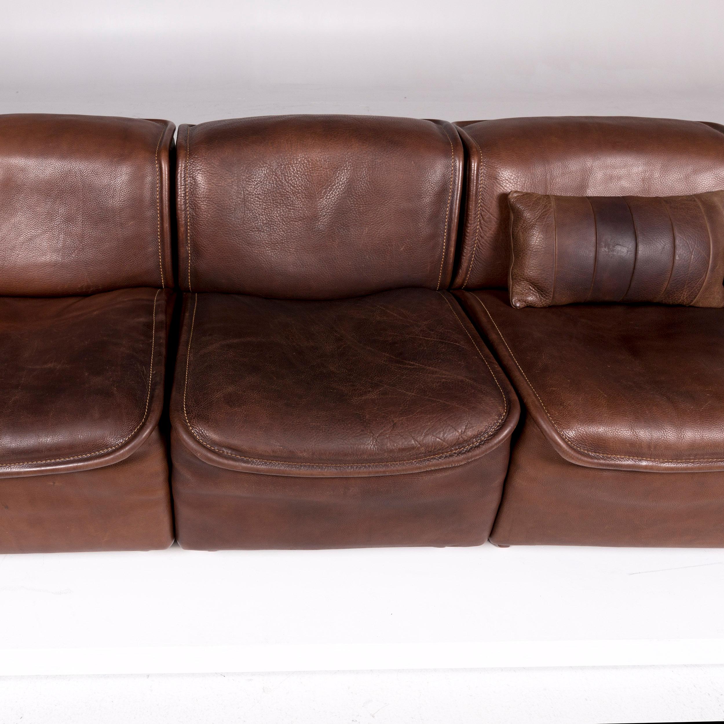 Contemporary De Sede DS 12 Leather Sofa Brown Three-Seat Couch For Sale