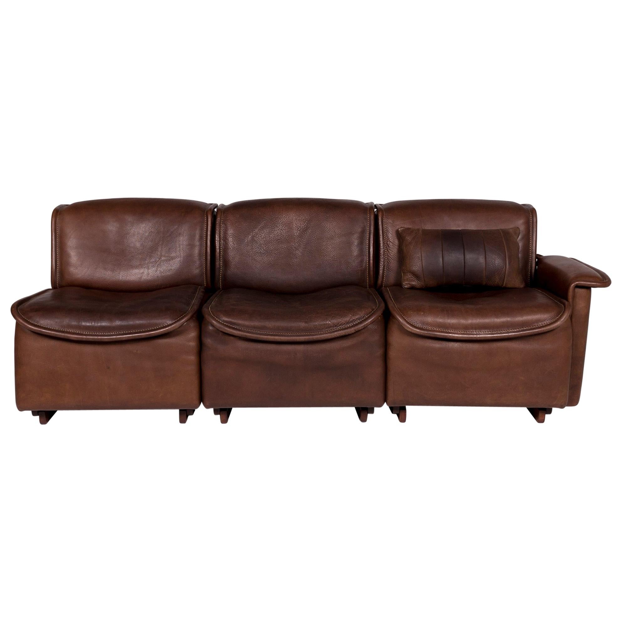 De Sede DS 12 Leather Sofa Brown Three-Seat Couch For Sale