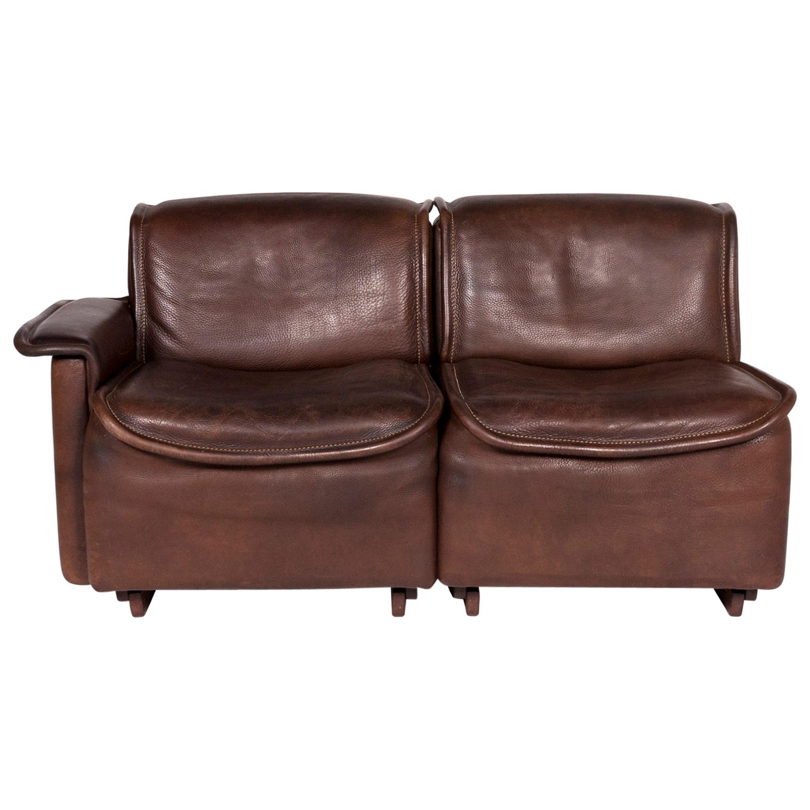 De Sede DS 12 Leather Sofa Brown Two-Seat Couch For Sale