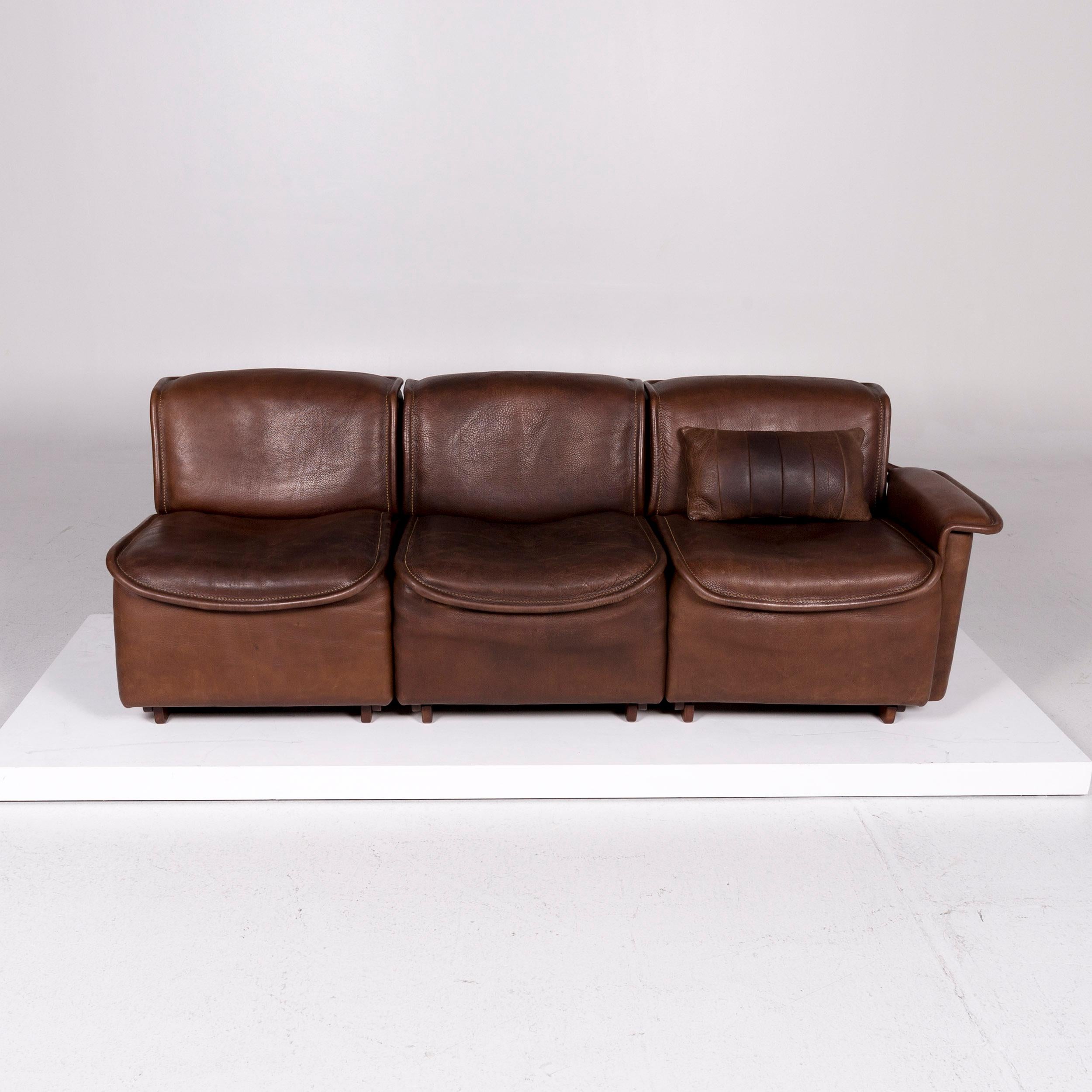 De Sede DS 12 Leather Sofa Set Braun 1 Three-Seat 1 Two-Seat Couch In Fair Condition For Sale In Cologne, DE