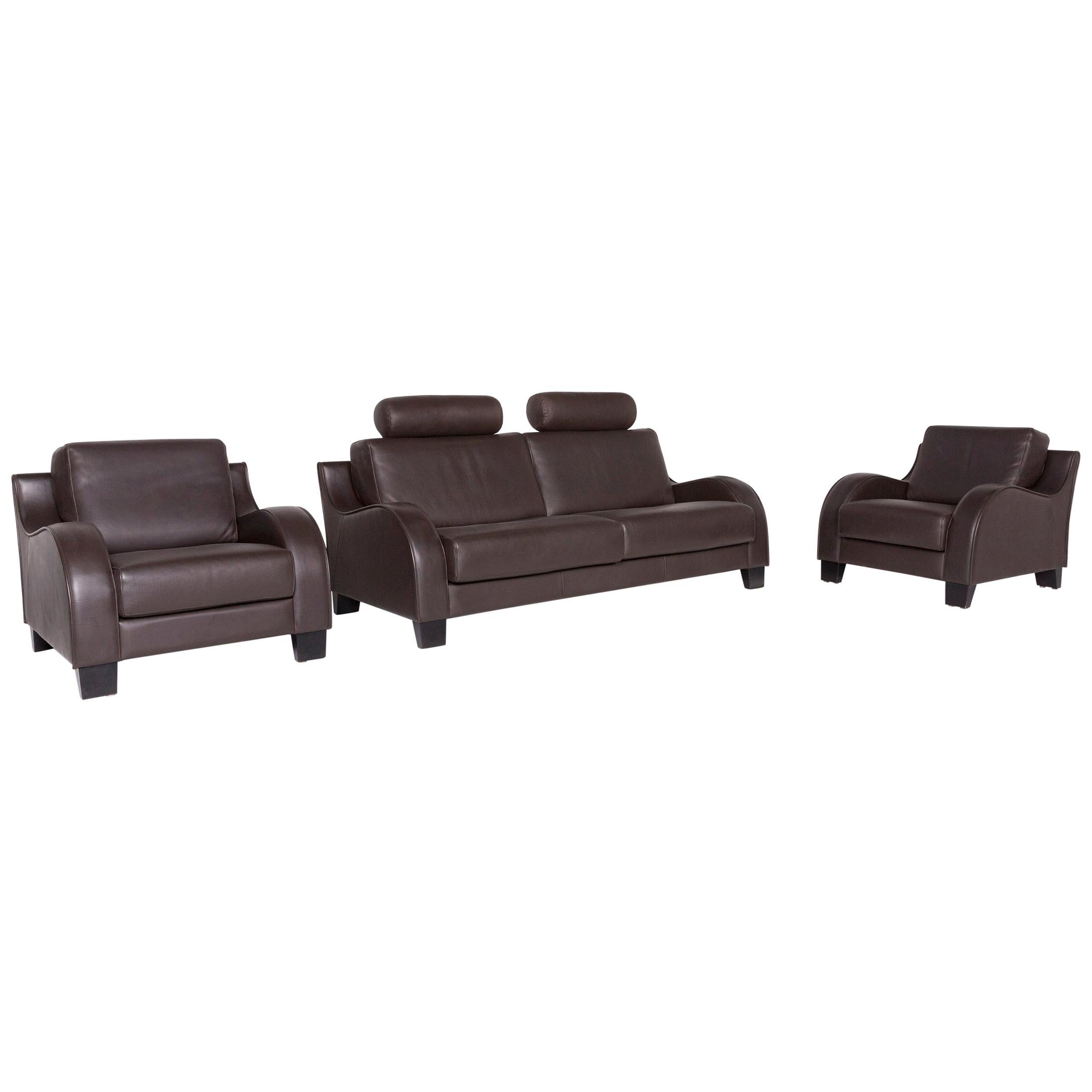 De Sede Ds 122 Leather Sofa Set Brown Dark Brown 1 Two-Seat 2 Armchair For Sale
