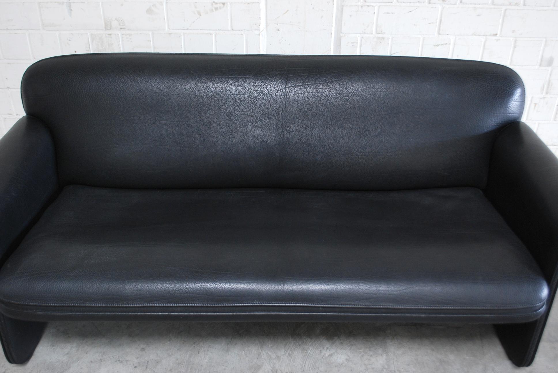 Swiss De Sede DS 125 Gerd Lange Neck Leather Sofa Black