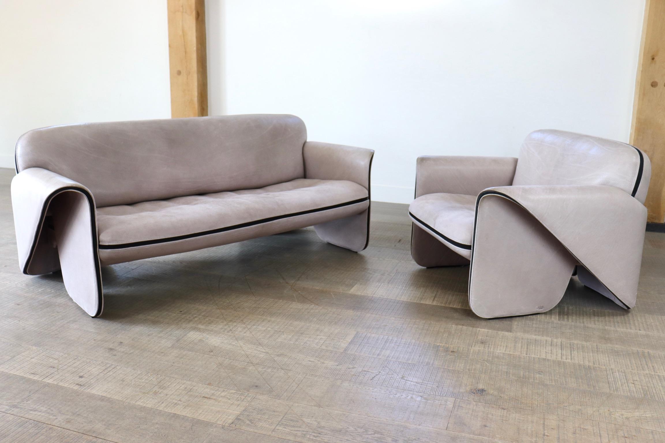Leather De Sede Ds-125 Sofa and Lounge Chair by Gerd Lange, 1980s
