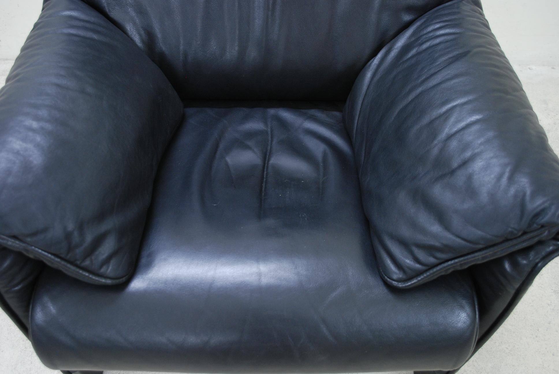 Swiss De Sede DS 14 Black Leather Armchair For Sale