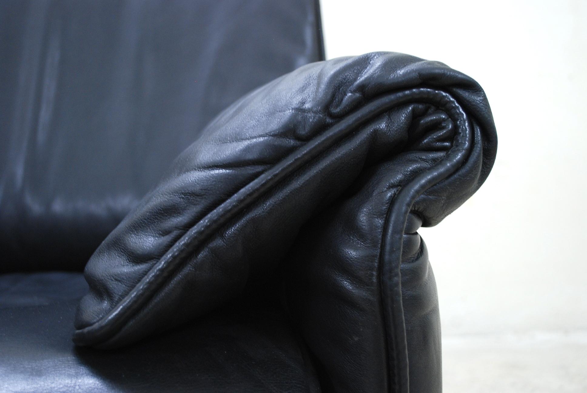 Blackened De Sede DS 14 Black Leather Armchair For Sale
