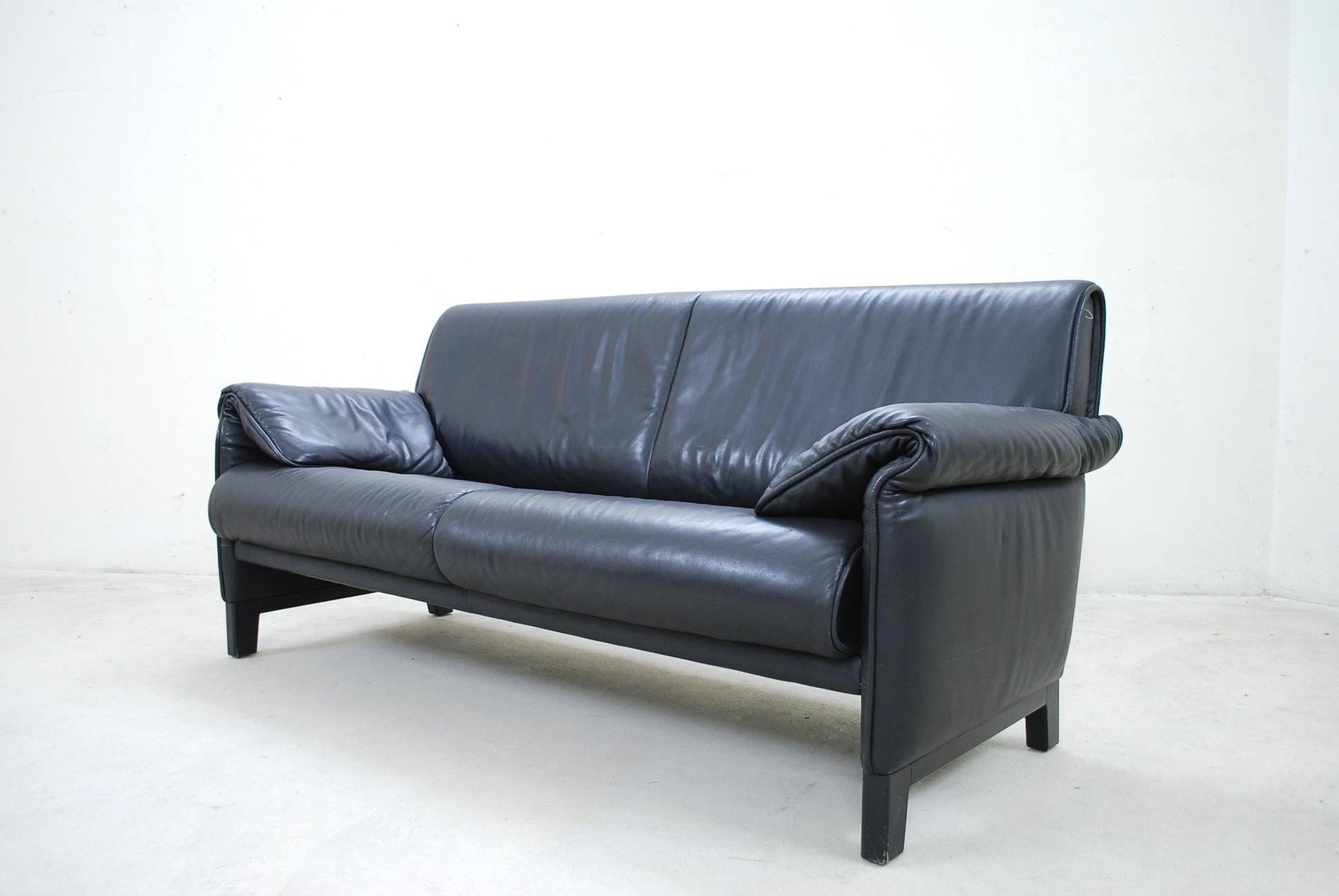 Swiss De Sede DS 14 Black Leather Sofa