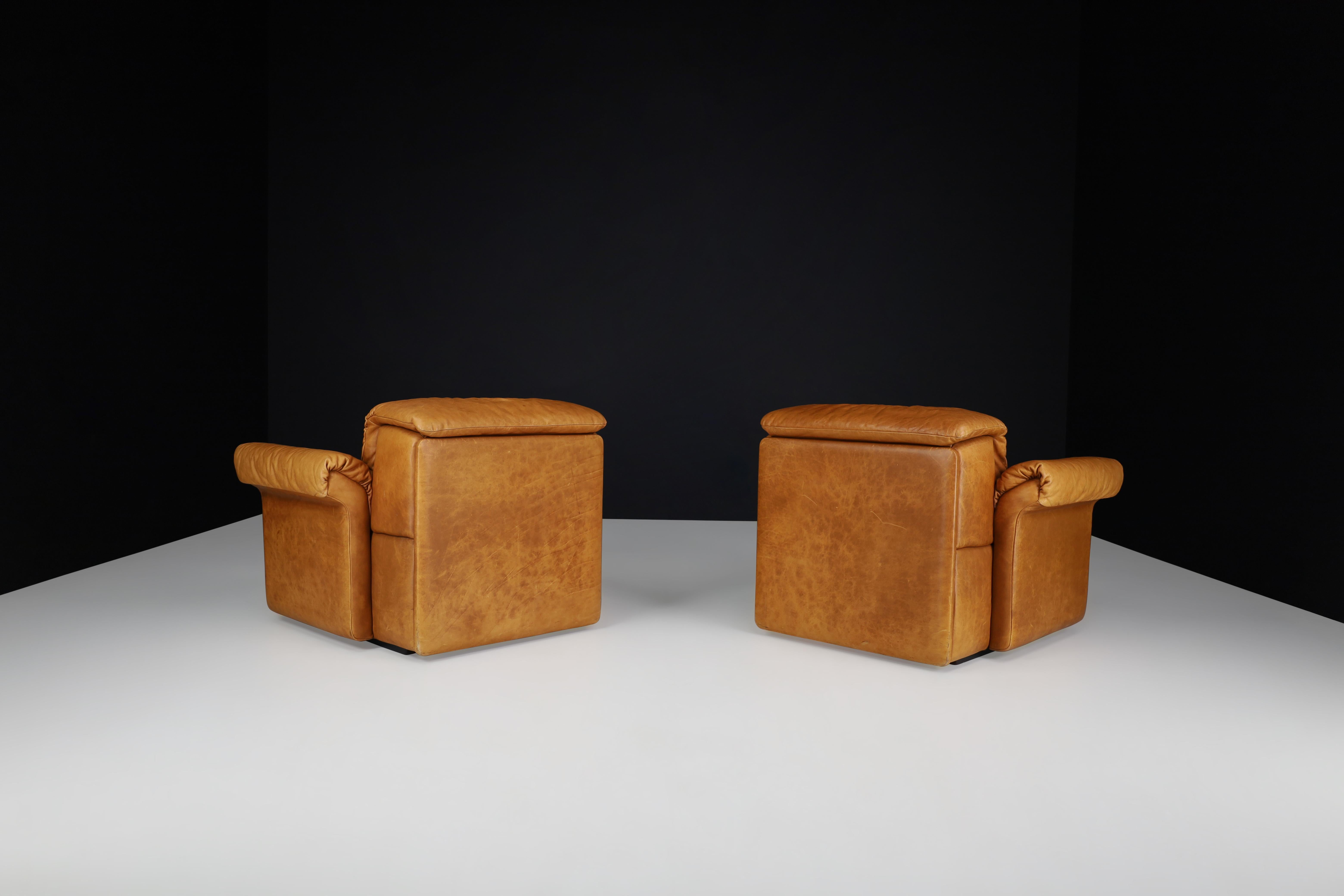 De Sede DS 14 Lounge Chairs in Patinated Cognac Leather, Switzerland, 1970s In Good Condition For Sale In Almelo, NL
