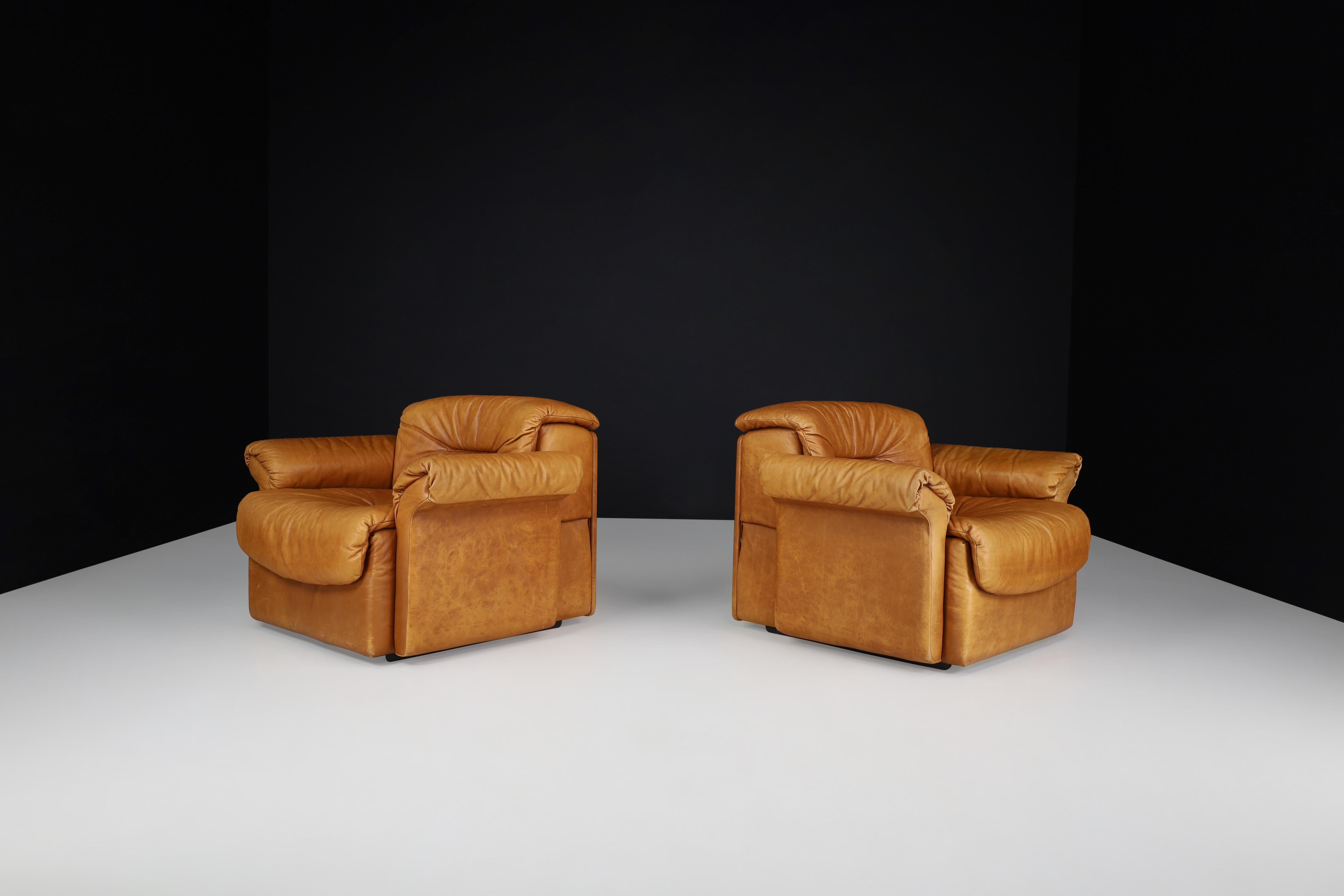 20th Century De Sede DS 14 Lounge Chairs in Patinated Cognac Leather, Switzerland, 1970s For Sale