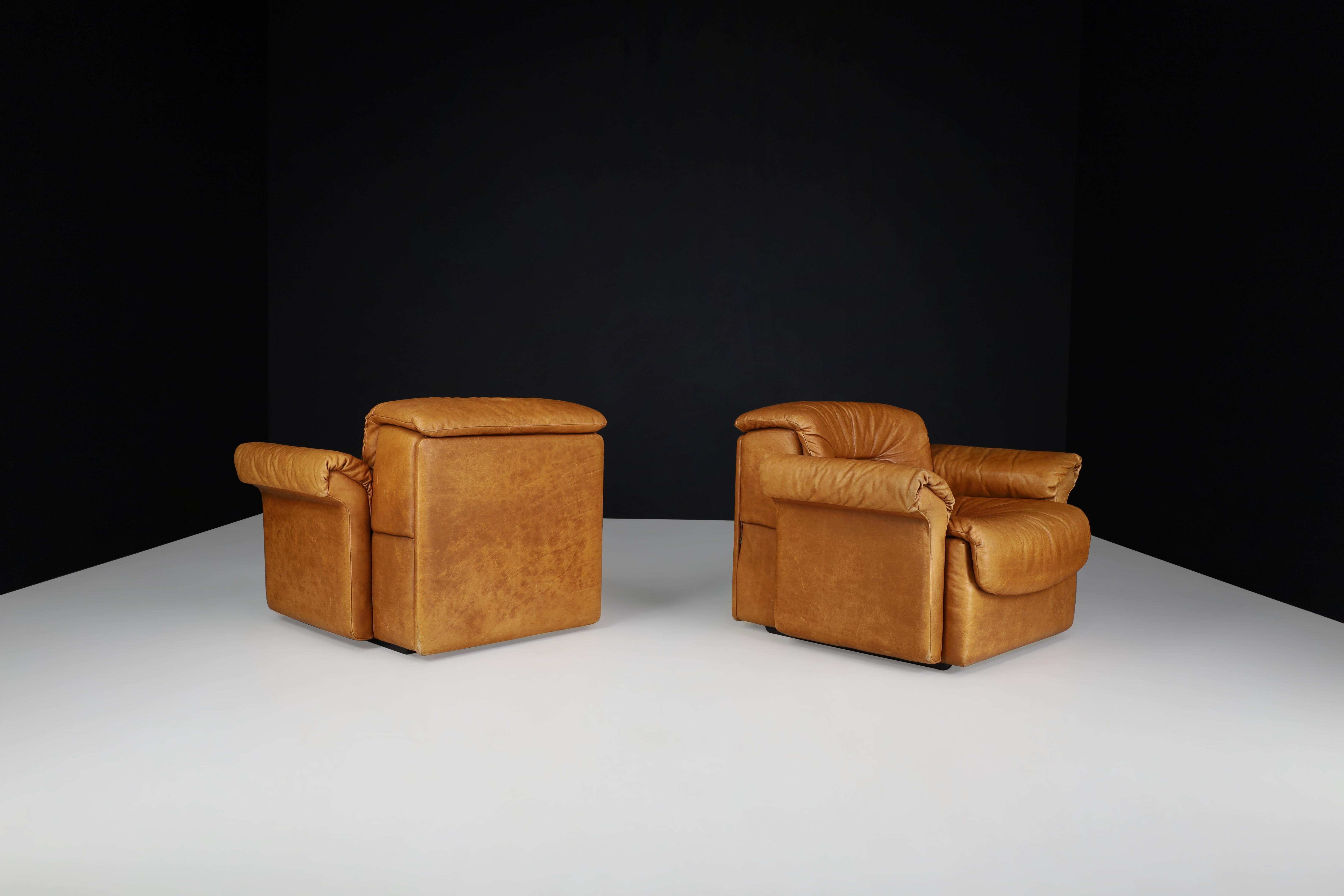 De Sede DS 14 Lounge Chairs in Patinated Cognac Leather, Switzerland, 1970s For Sale 1