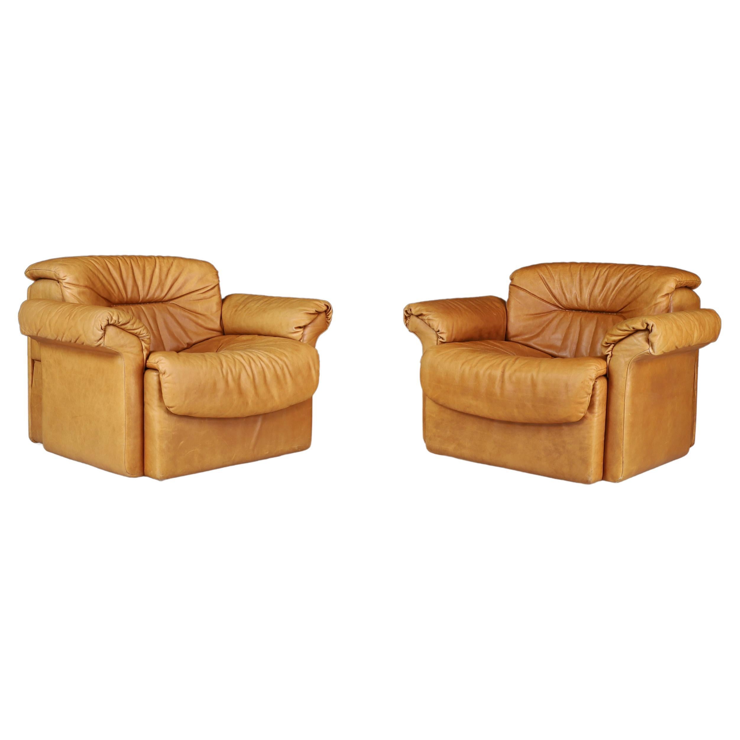 De Sede DS 14 Lounge Chairs in Patinated Cognac Leather, Switzerland, 1970s For Sale