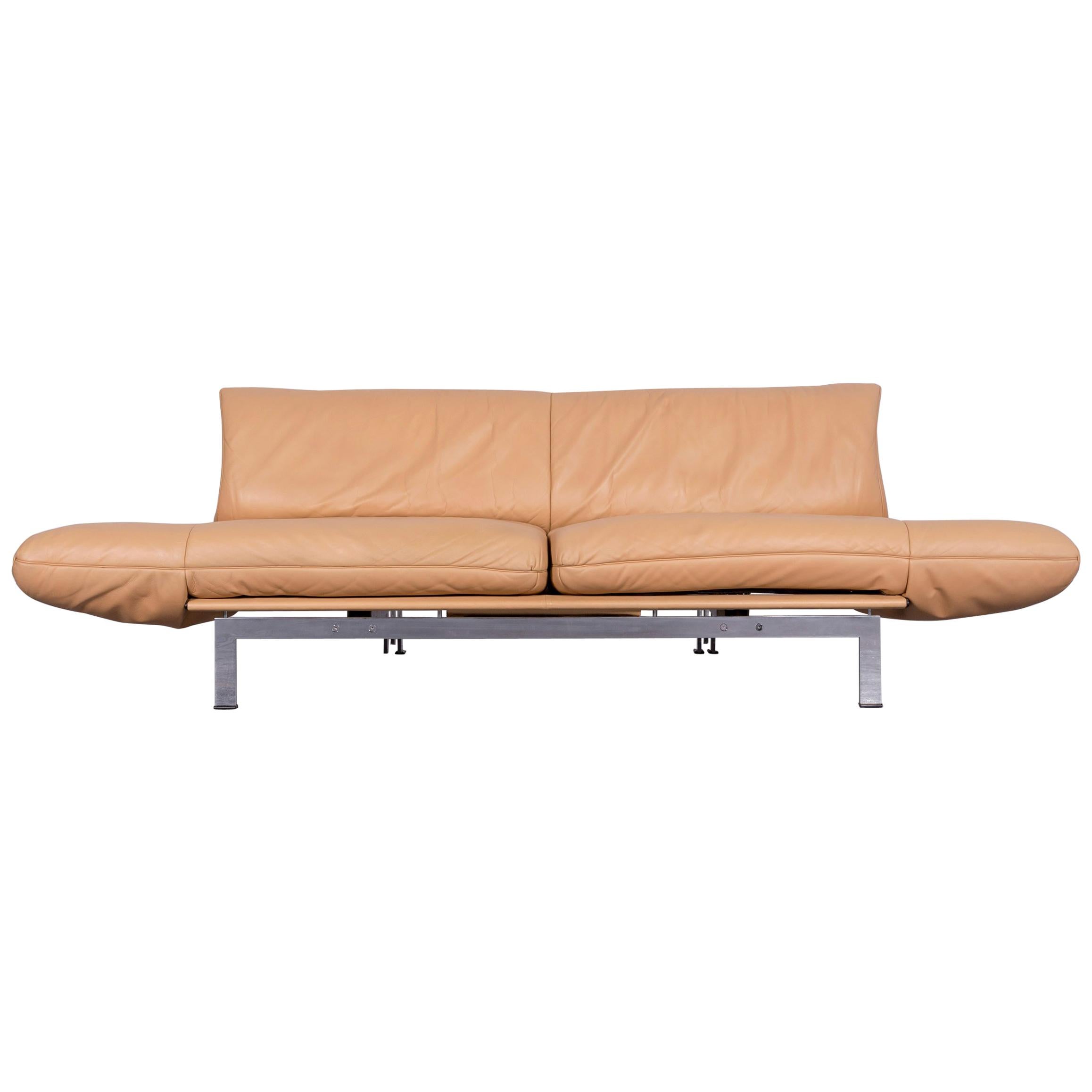 De Sede Ds 140 Designer Leather Sofa Beige Three-Seat Function Modern For Sale