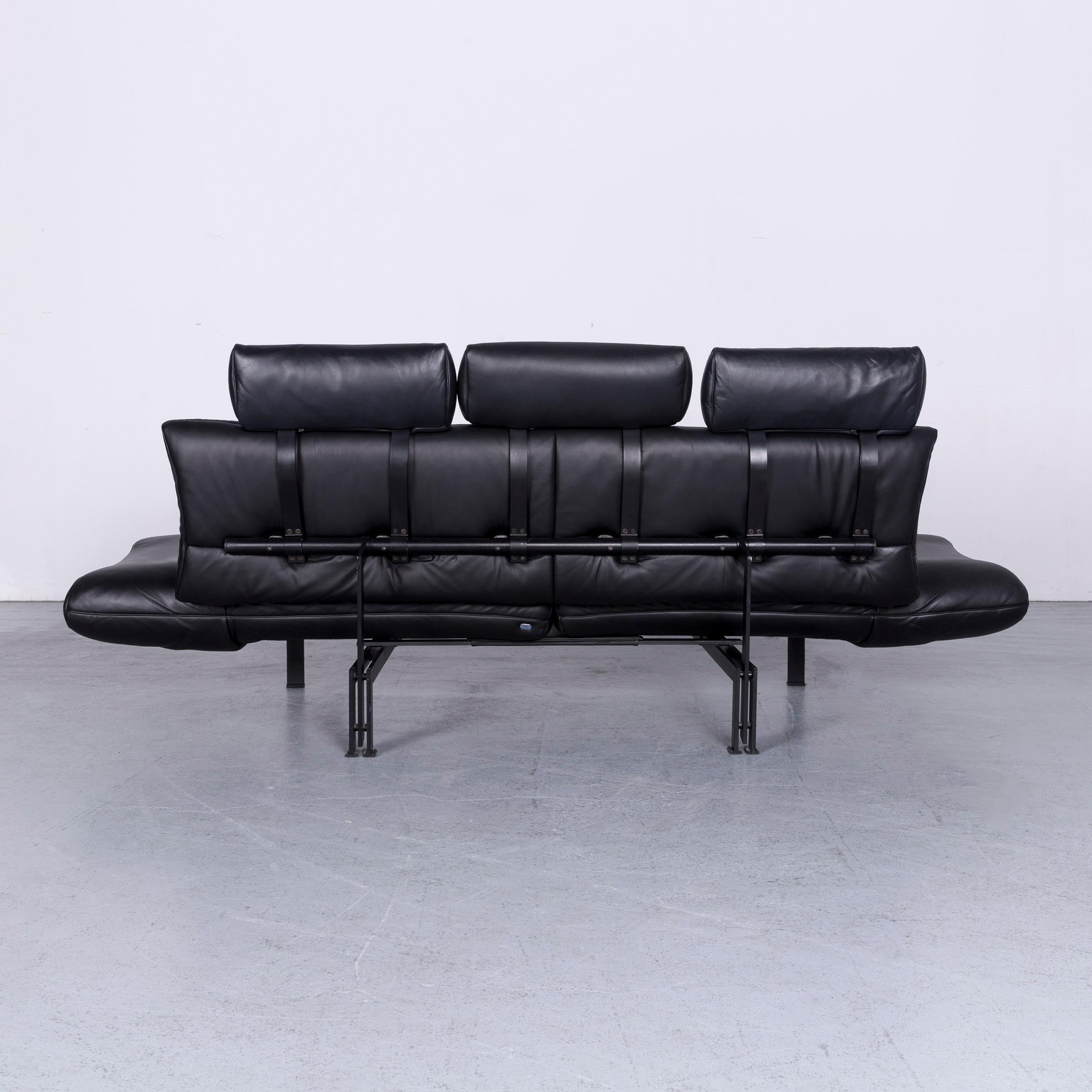 De Sede Ds 140 Designer Leather Sofa Black Three-Seat Function Modern For Sale 10