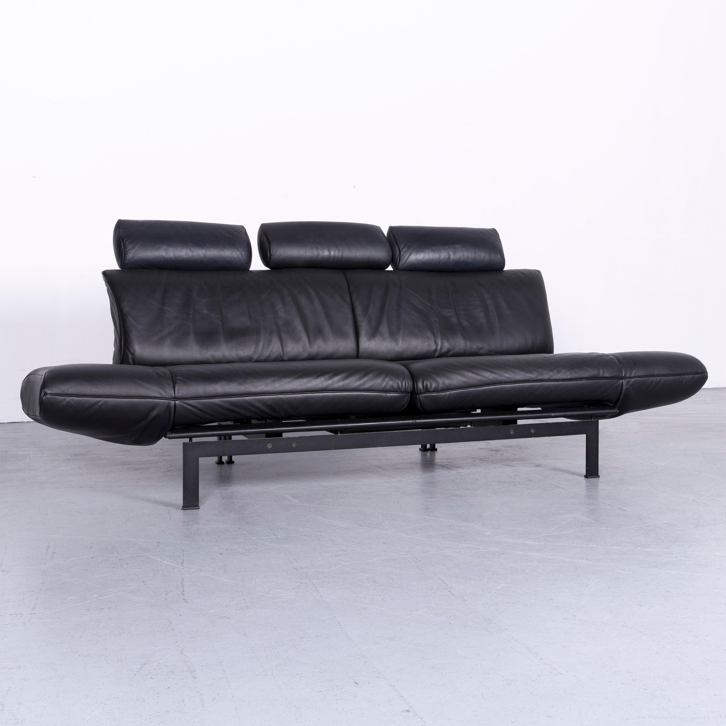 German De Sede Ds 140 Designer Leather Sofa Black Three-Seat Function Modern For Sale