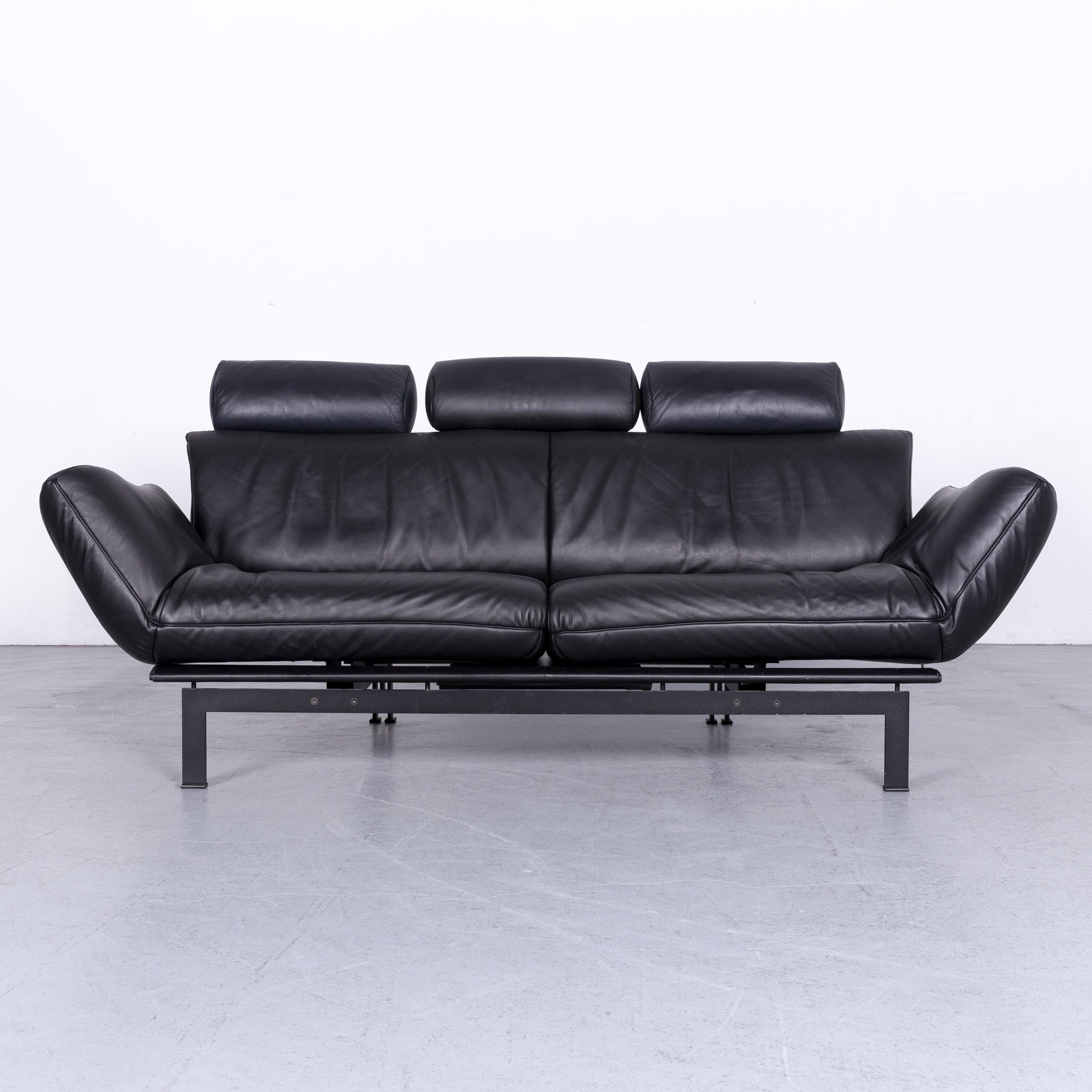 Contemporary De Sede Ds 140 Designer Leather Sofa Black Three-Seat Function Modern For Sale