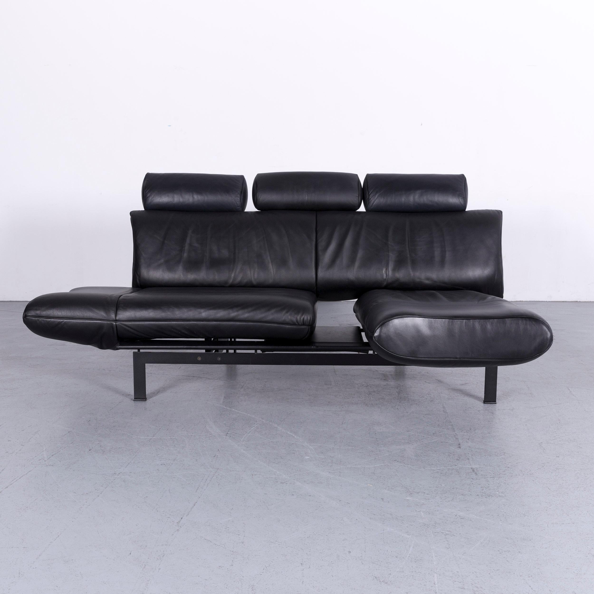 De Sede Ds 140 Designer Leather Sofa Black Three-Seat Function Modern For Sale 2