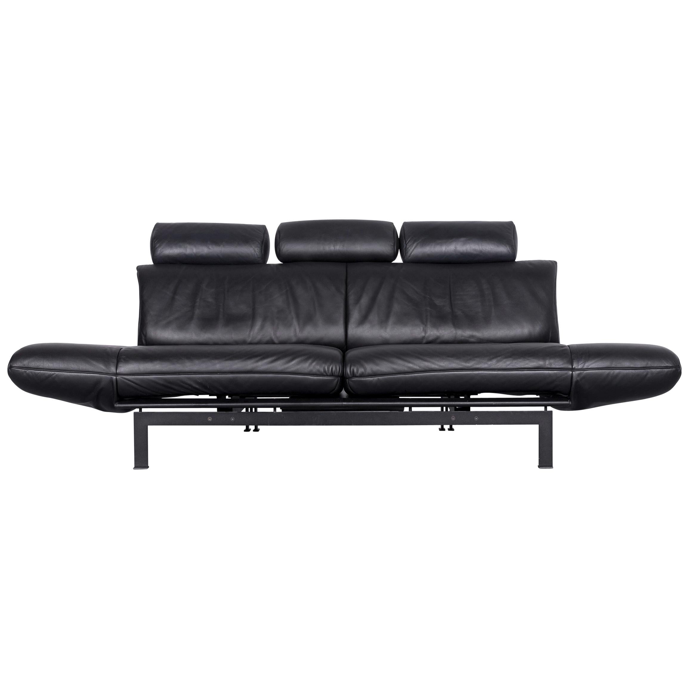 De Sede Ds 140 Designer Leather Sofa Black Three-Seat Function Modern For Sale