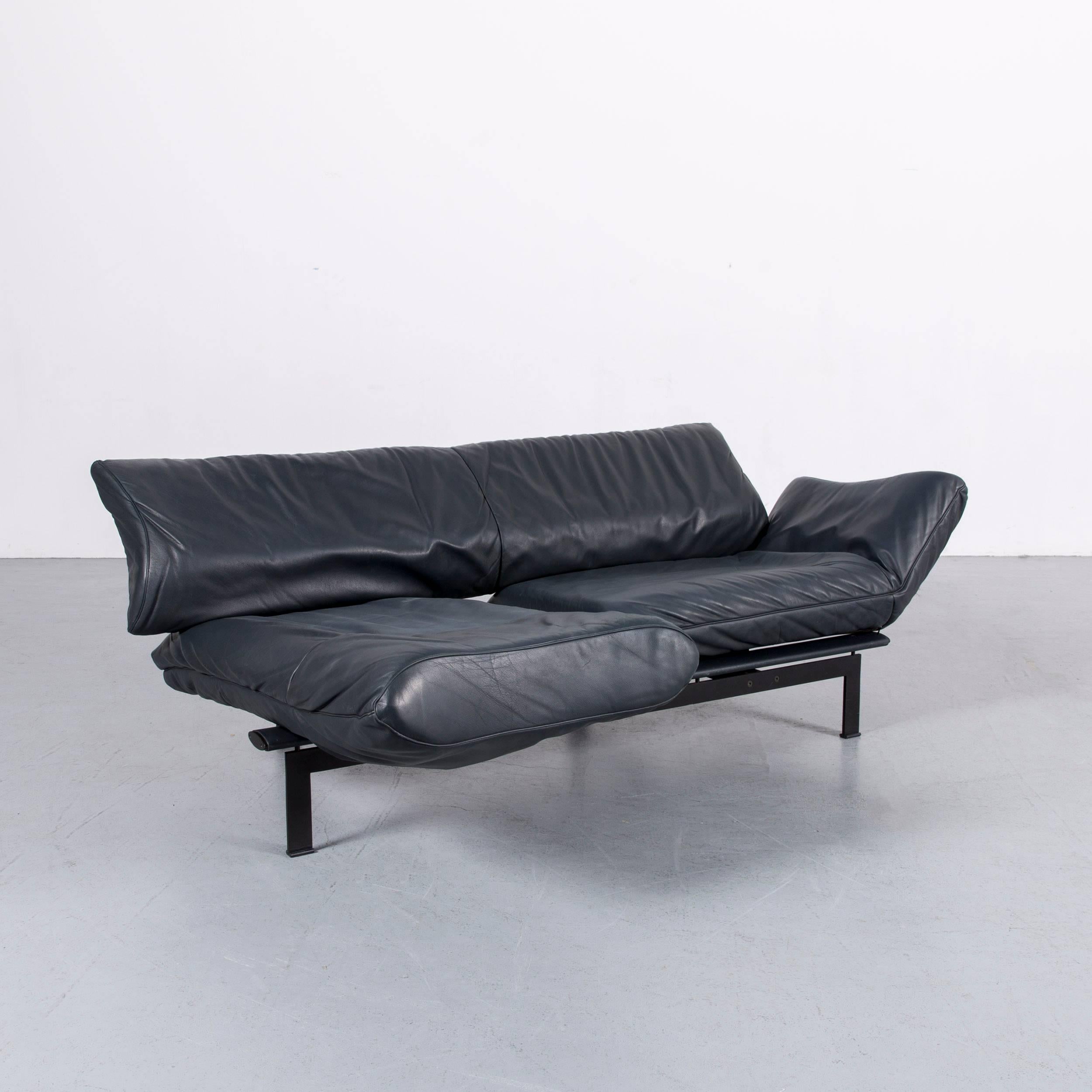 De Sede Ds 140 Designer Sofa Grey Blue Leather Three-Seat Couch 5