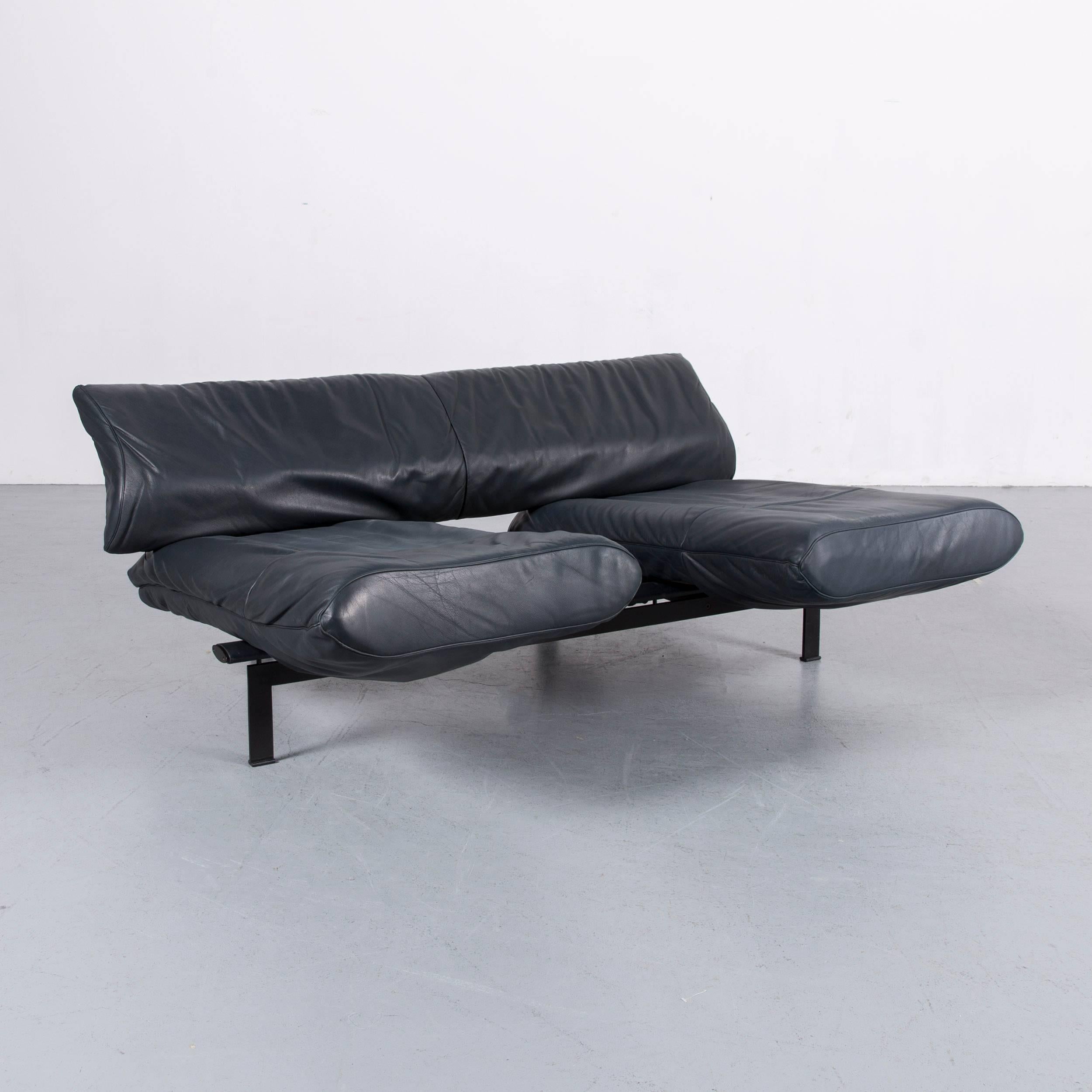 De Sede Ds 140 Designer Sofa Grey Blue Leather Three-Seat Couch 6