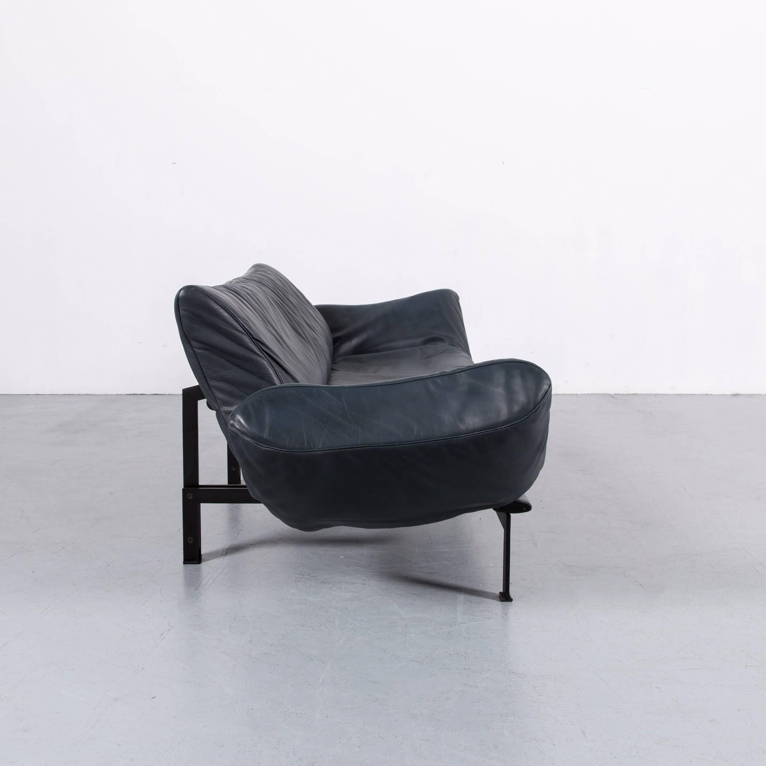 De Sede Ds 140 Designer Sofa Grey Blue Leather Three-Seat Couch 8