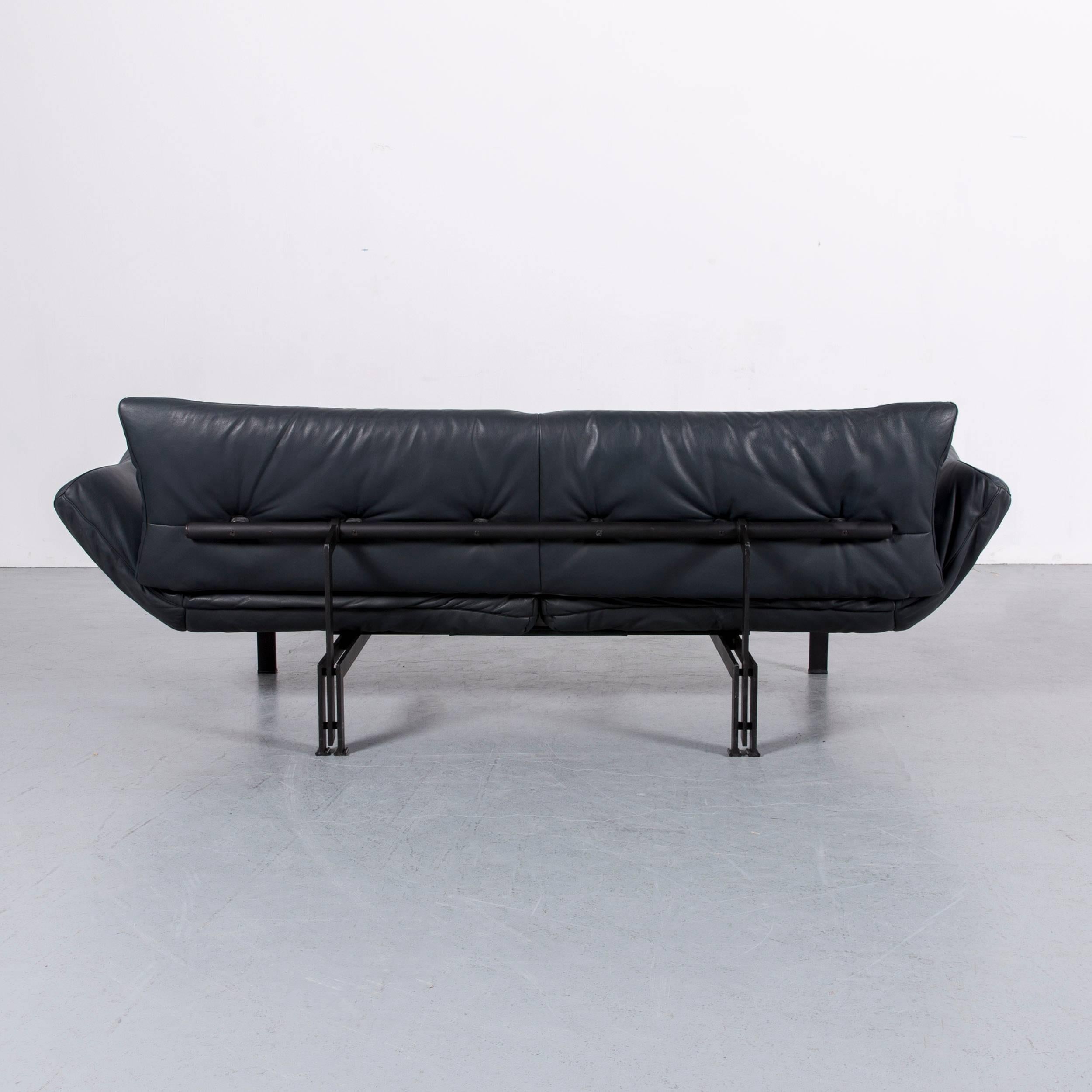 De Sede Ds 140 Designer Sofa Grey Blue Leather Three-Seat Couch 9