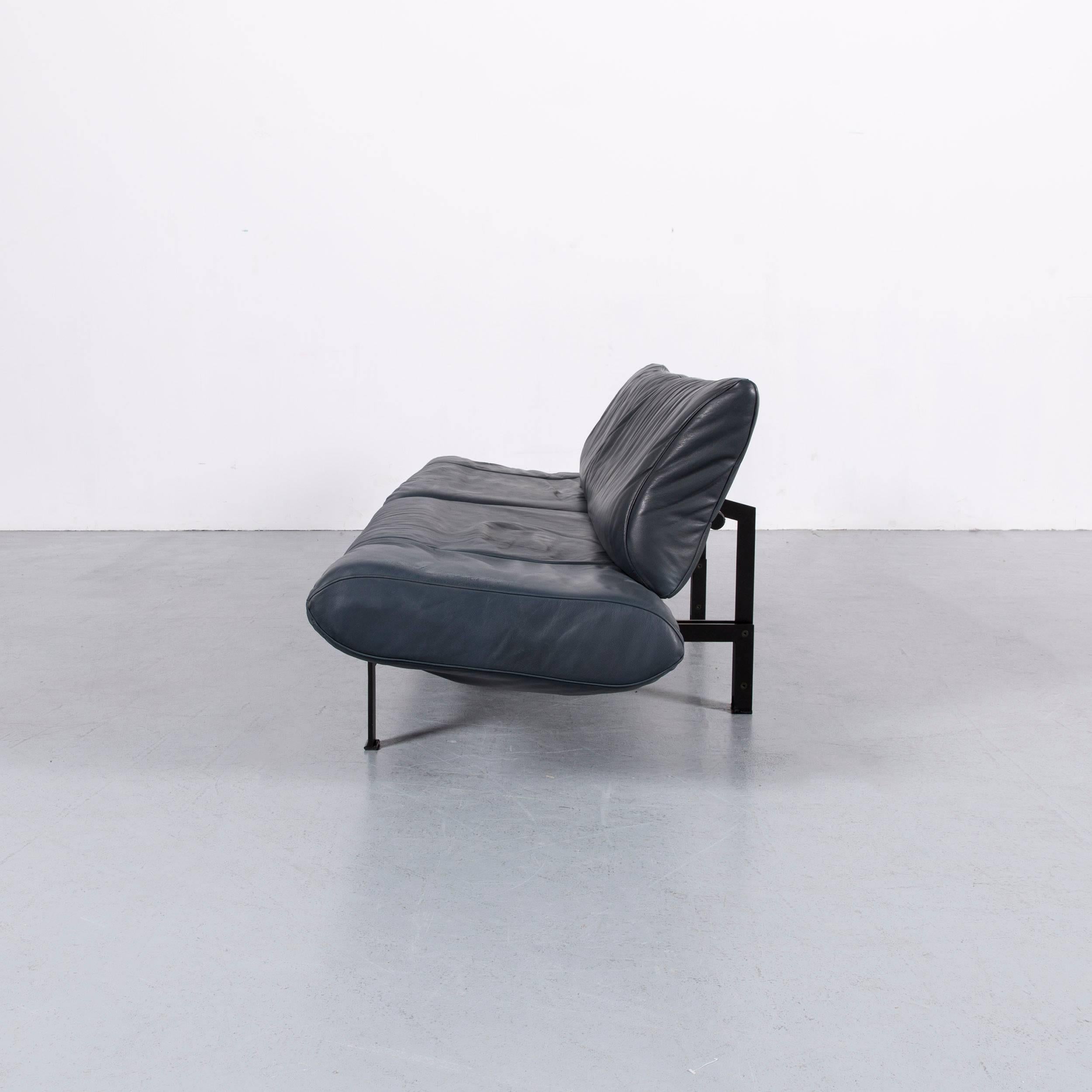 De Sede Ds 140 Designer Sofa Grey Blue Leather Three-Seat Couch 10