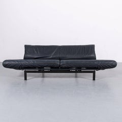 De Sede Ds 140 Designer Sofa Grey Blue Leather Three-Seat Couch