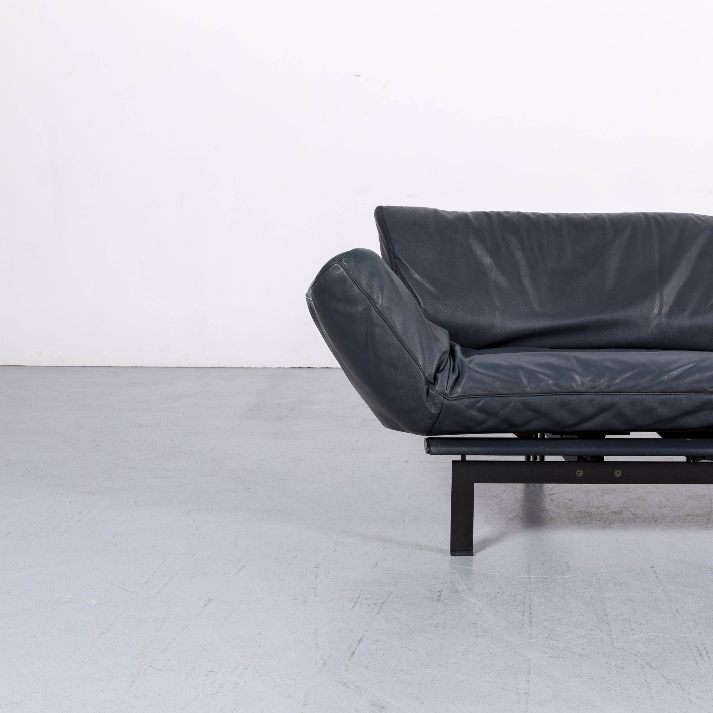 De Sede Ds 140 Designer Sofa Grey Blue Leather Three-Seat Couch In Fair Condition In Cologne, DE