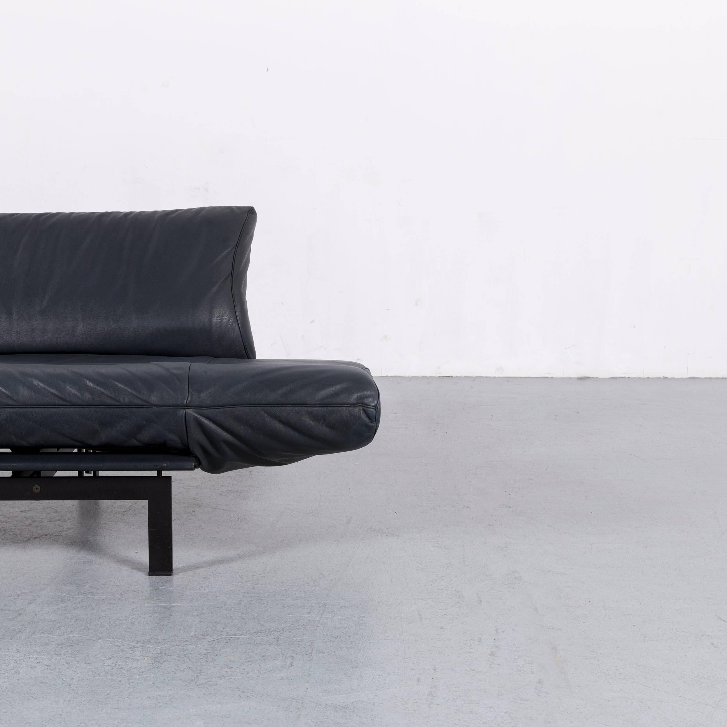 Contemporary De Sede Ds 140 Designer Sofa Grey Blue Leather Three-Seat Couch