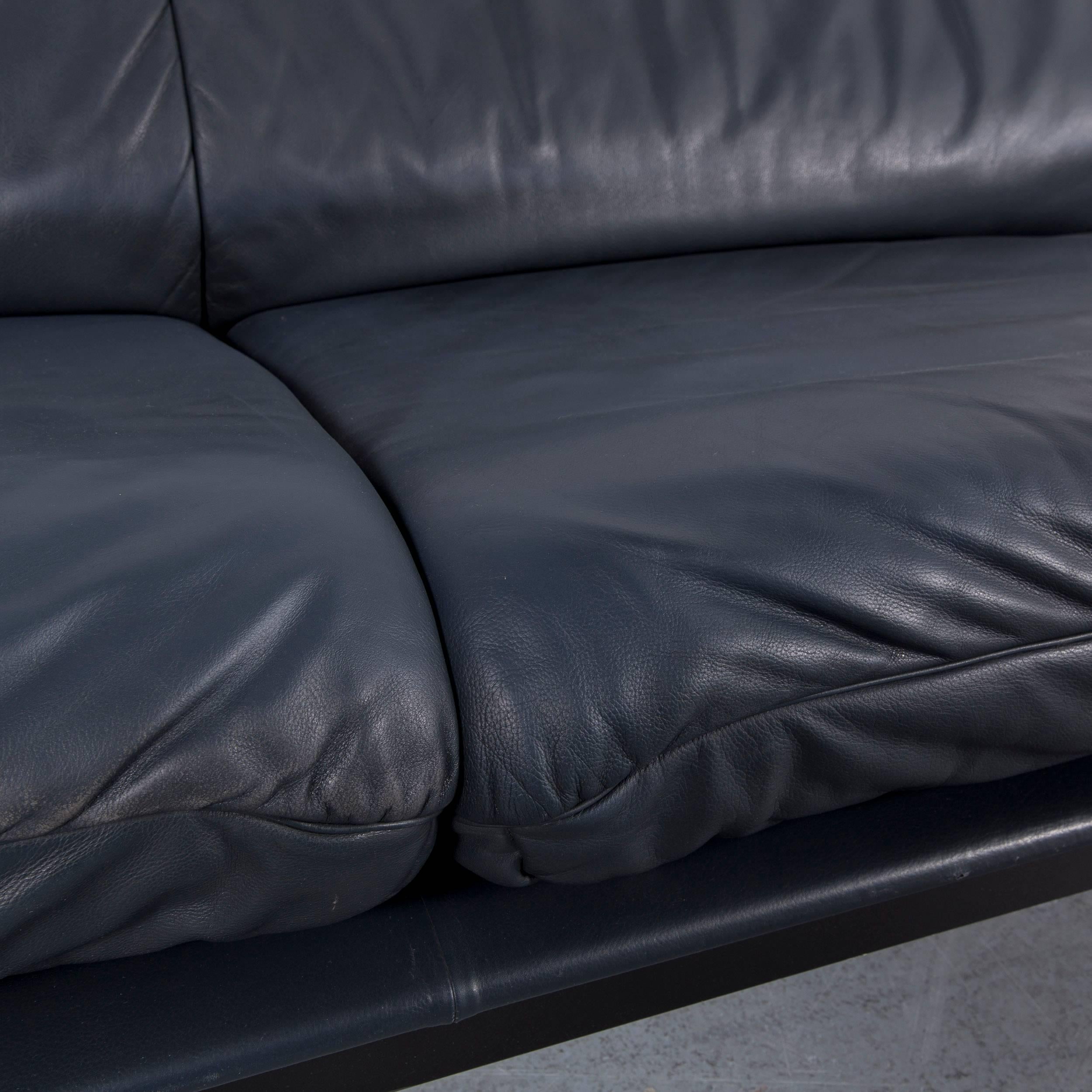 De Sede Ds 140 Designer Sofa Grey Blue Leather Three-Seat Couch 1