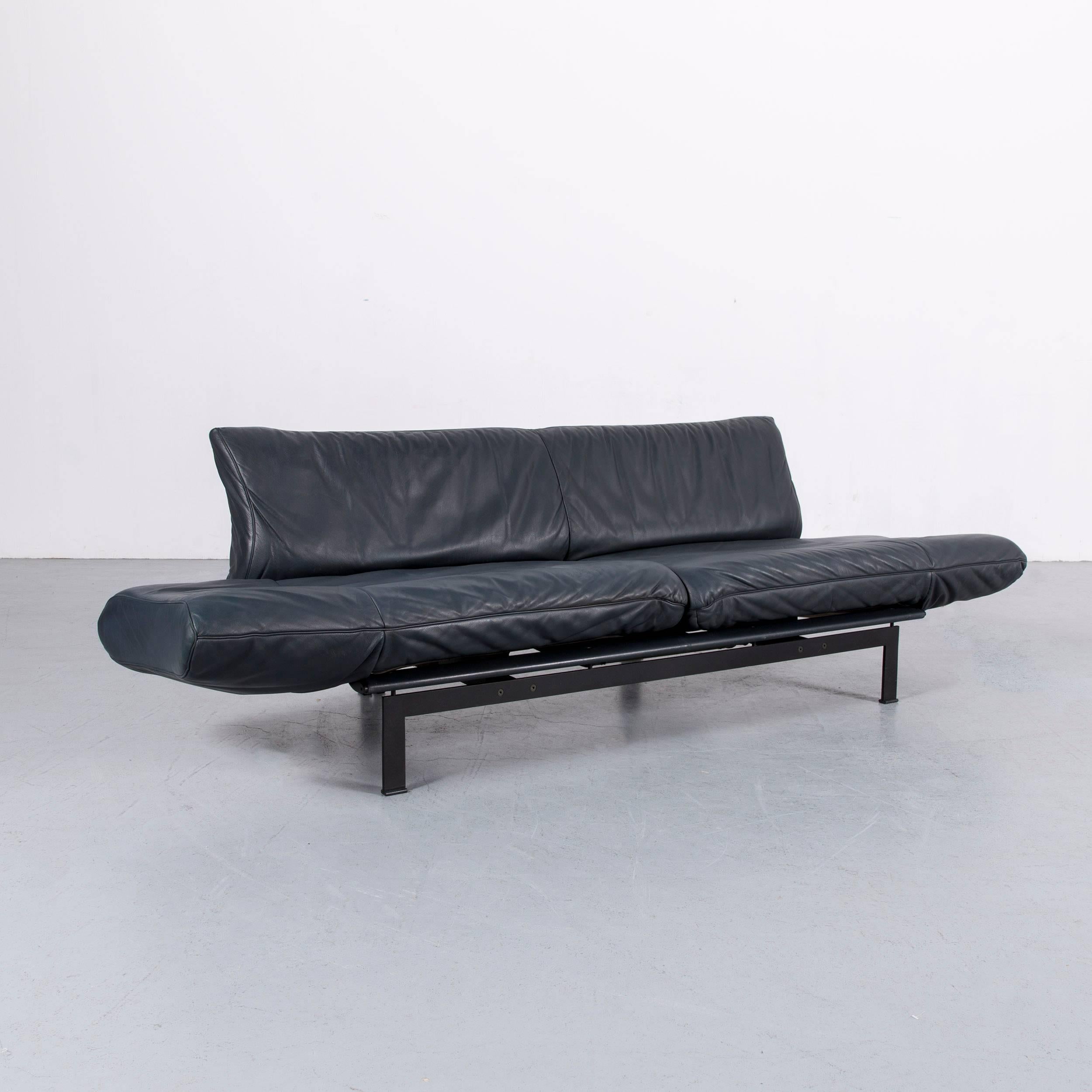 De Sede Ds 140 Designer Sofa Grey Blue Leather Three-Seat Couch 3