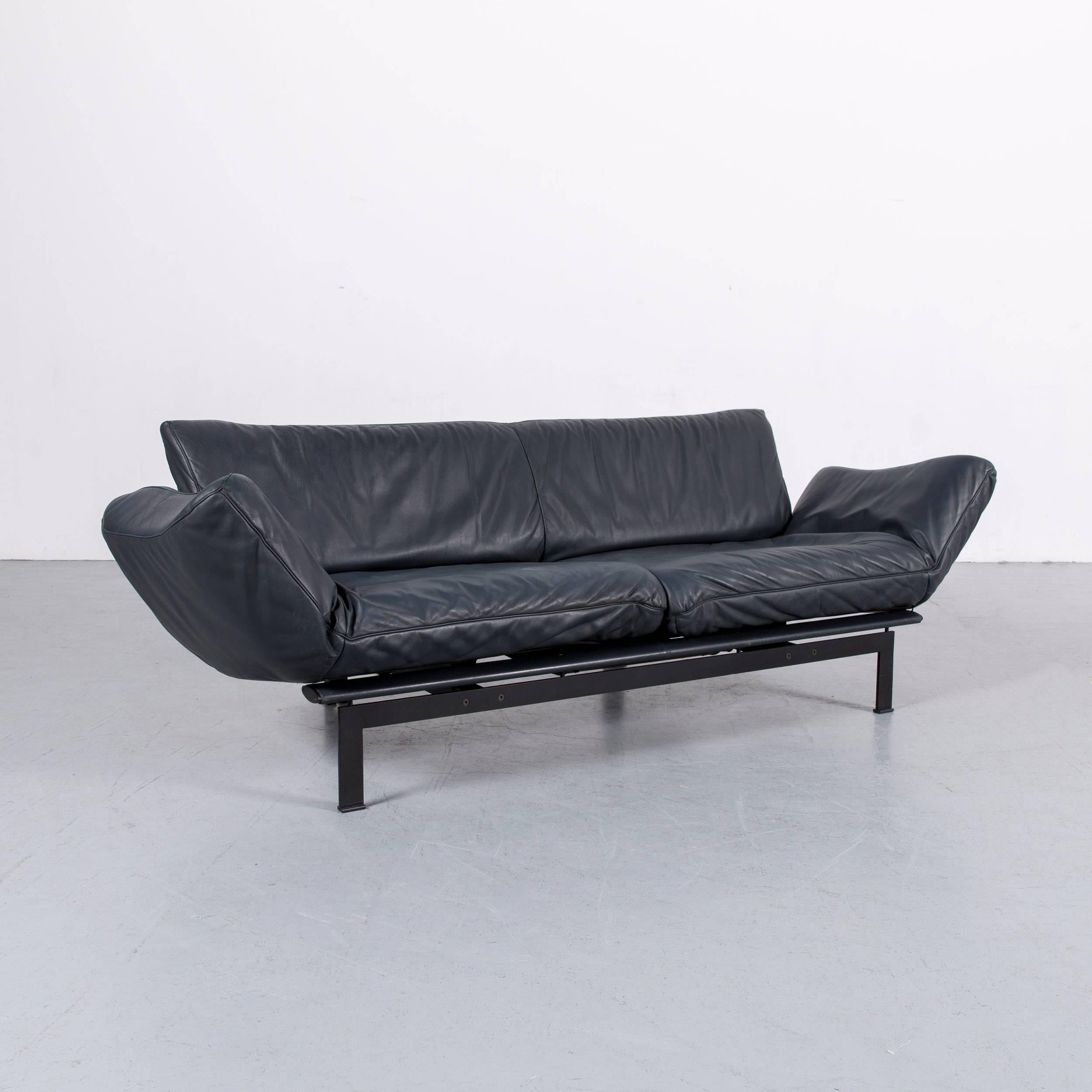 De Sede Ds 140 Designer Sofa Grey Blue Leather Three-Seat Couch 4