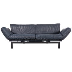 De Sede Ds 140 Designer Sofa Grey Blue Leather Three-Seat Couch