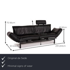 De Sede DS 140 Leather Sofa Black Two-Seater Function Relax Function Couch