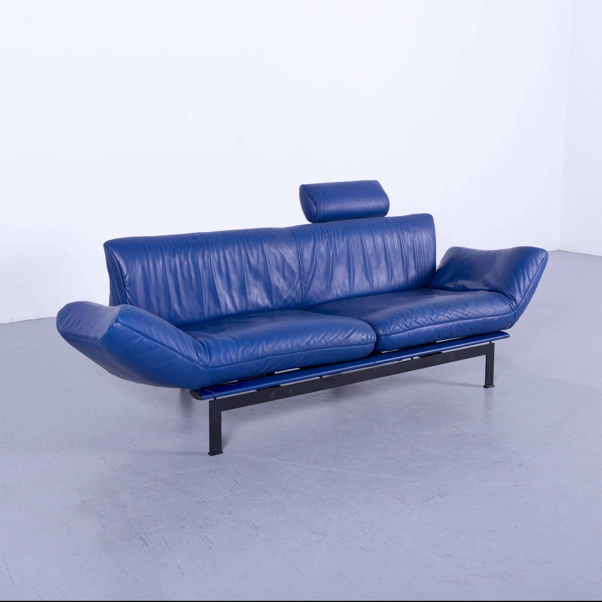 Swiss De Sede DS 140 Leather Sofa Blue Two-Seat Couch For Sale