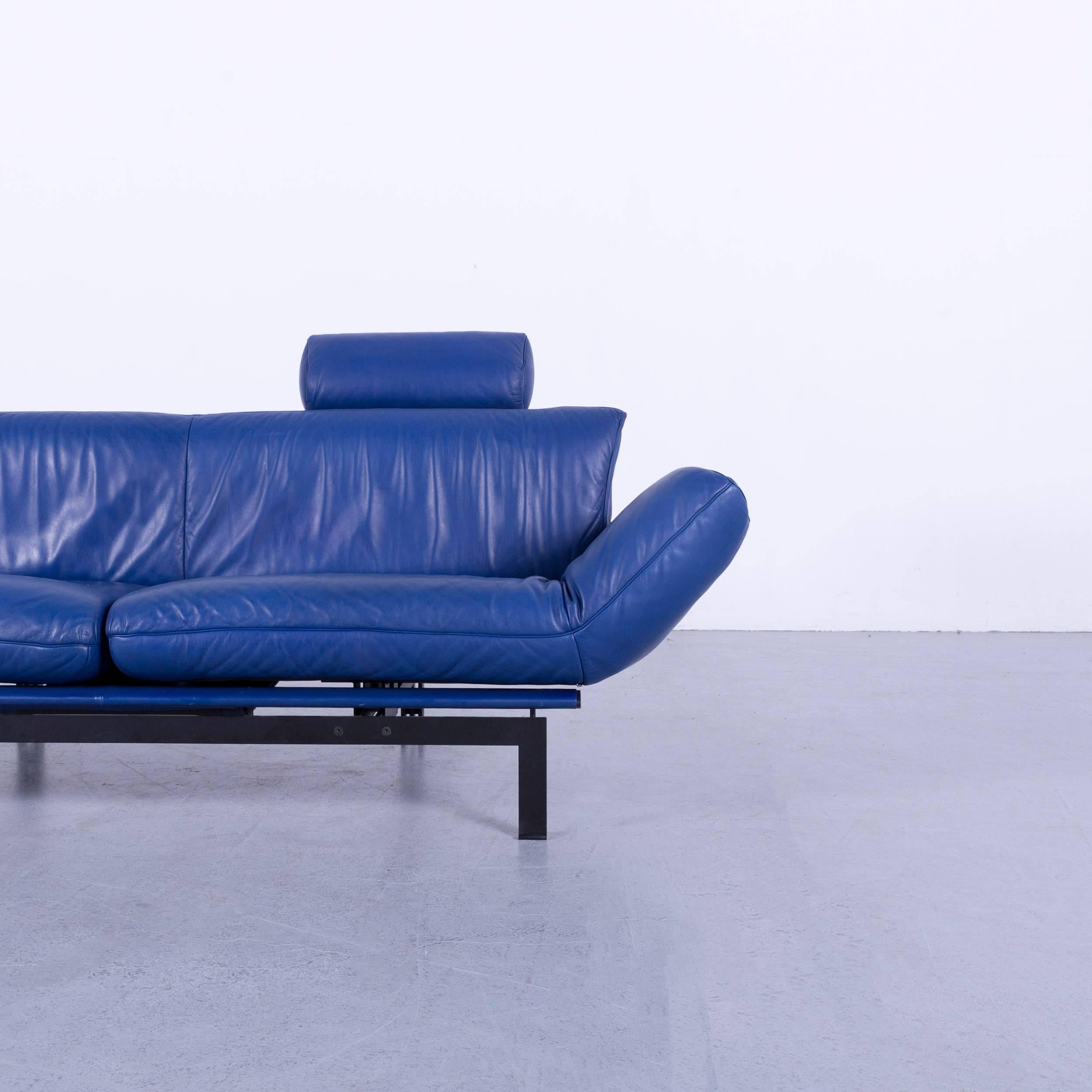 Contemporary De Sede DS 140 Leather Sofa Blue Two-Seat Couch For Sale