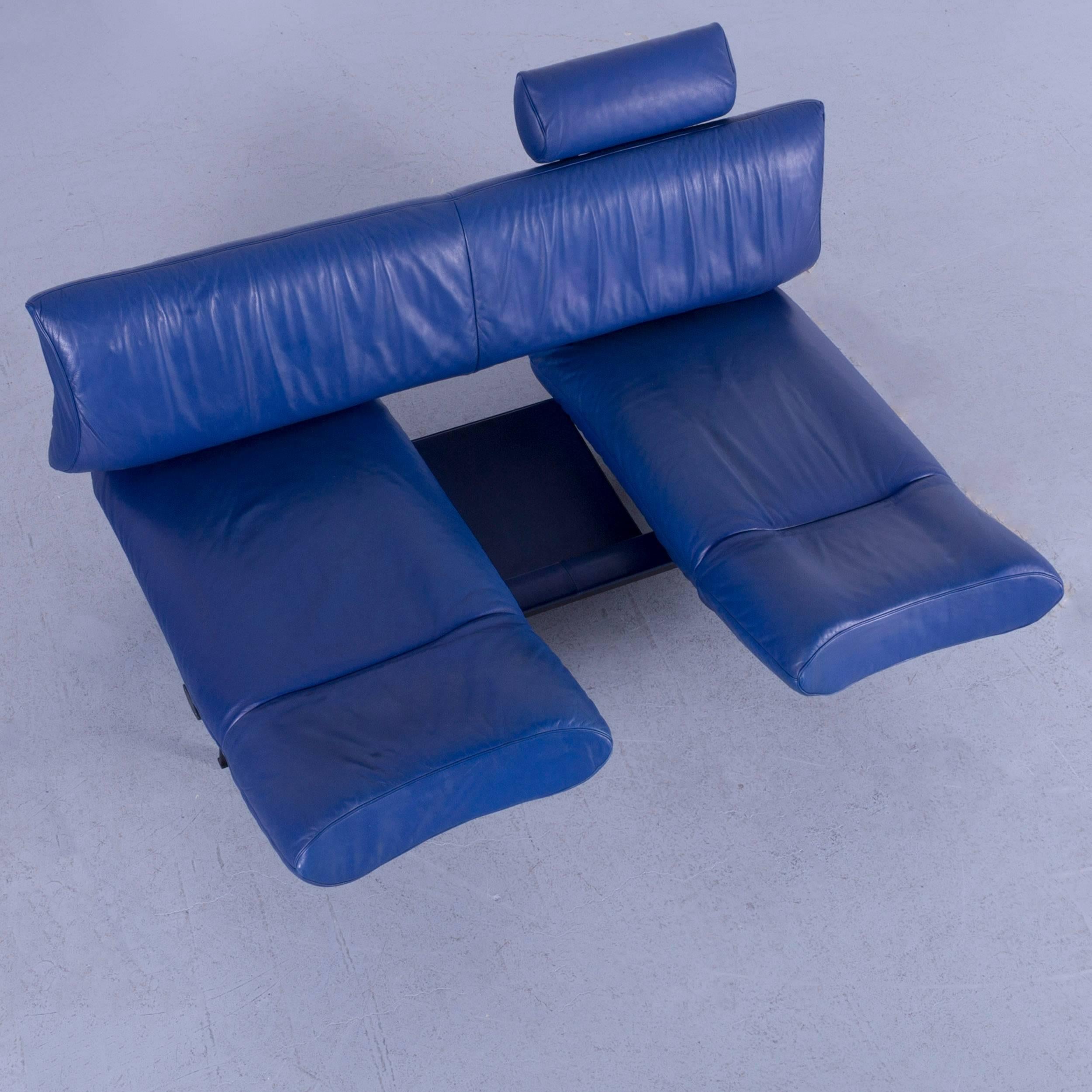 De Sede DS 140 Leather Sofa Blue Two-Seat Couch For Sale 2