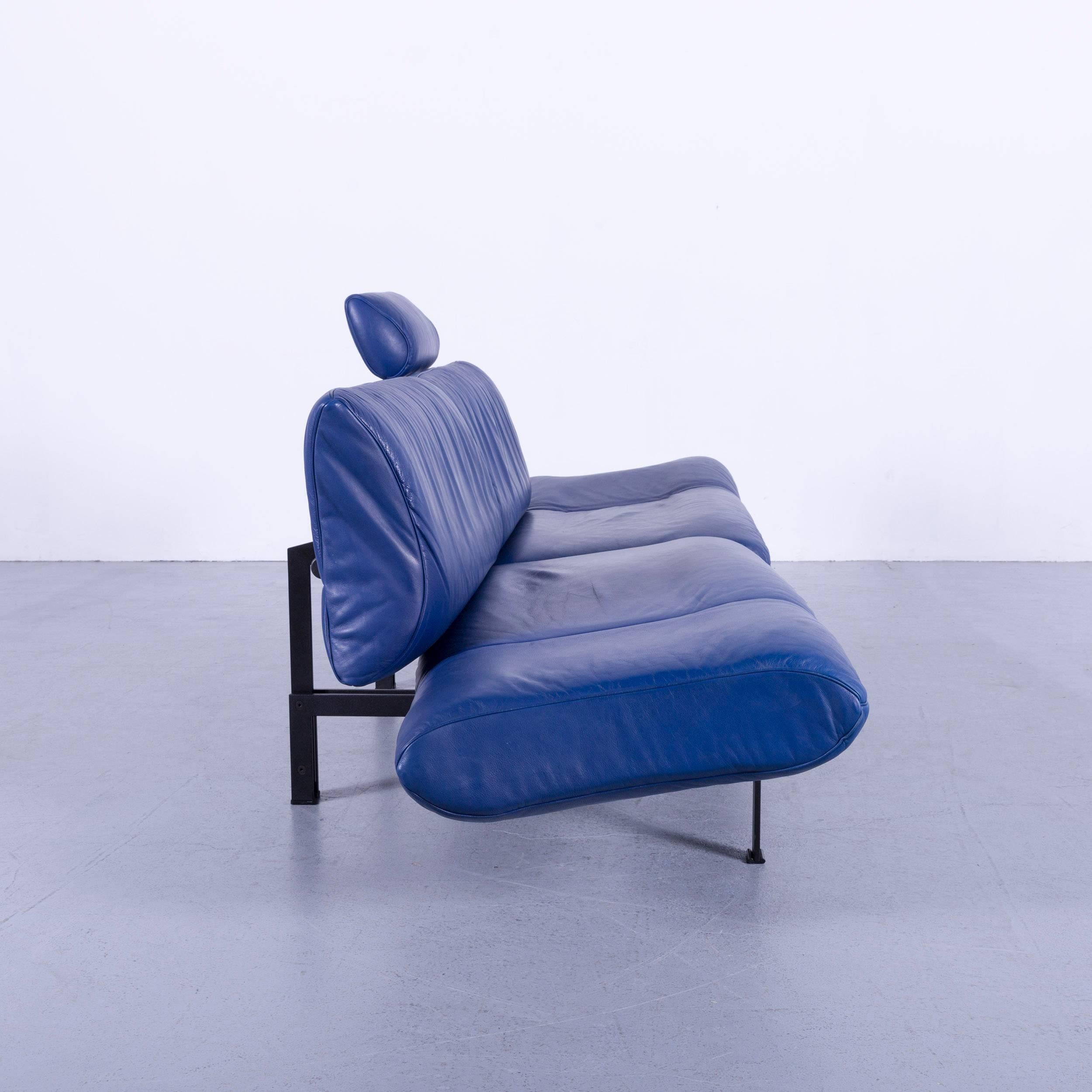 De Sede DS 140 Leather Sofa Blue Two-Seat Couch For Sale 3