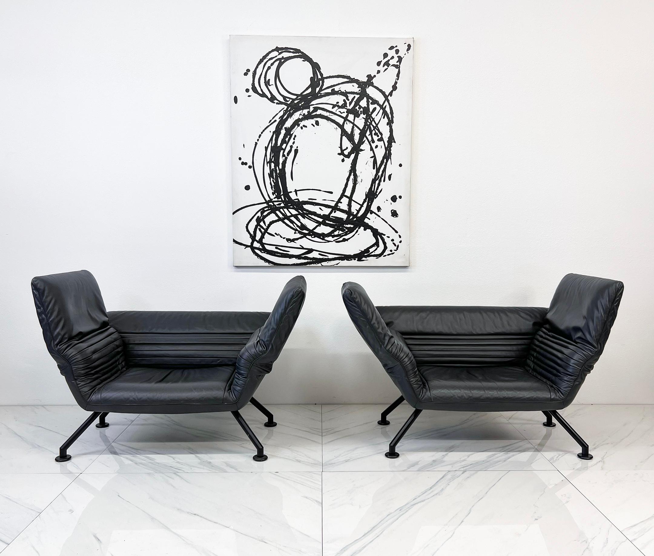 Post-Modern De Sede DS-142 Chairs in Gray Leather, A Pair, Winfried Totzek, 1980's For Sale