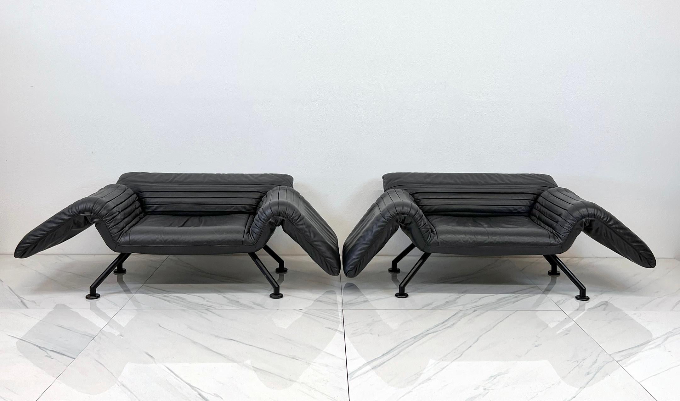 Steel De Sede DS-142 Chairs in Gray Leather, A Pair, Winfried Totzek, 1980's For Sale