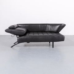 De Sede DS 144 Leather Sofa Black Two-Seat Lounger Real Leather Function