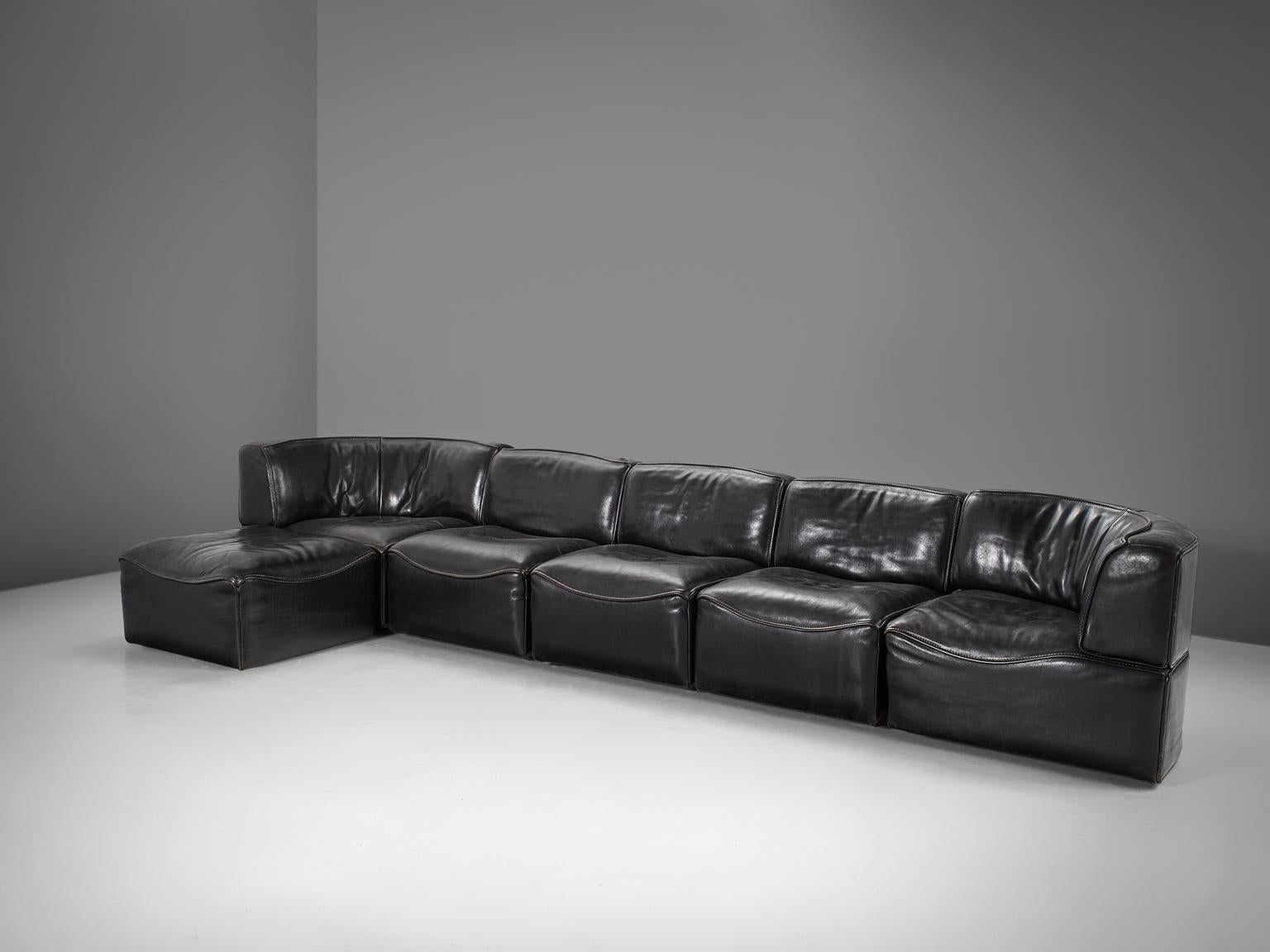 De Sede 'Ds-15' Modular Sofa in Black Buffalo Leather (Moderne der Mitte des Jahrhunderts)