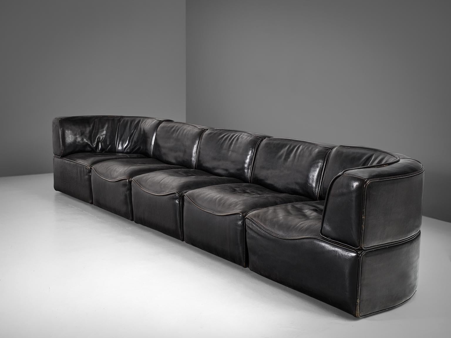 De Sede 'Ds-15' Modular Sofa in Black Buffalo Leather (Schweizerisch)