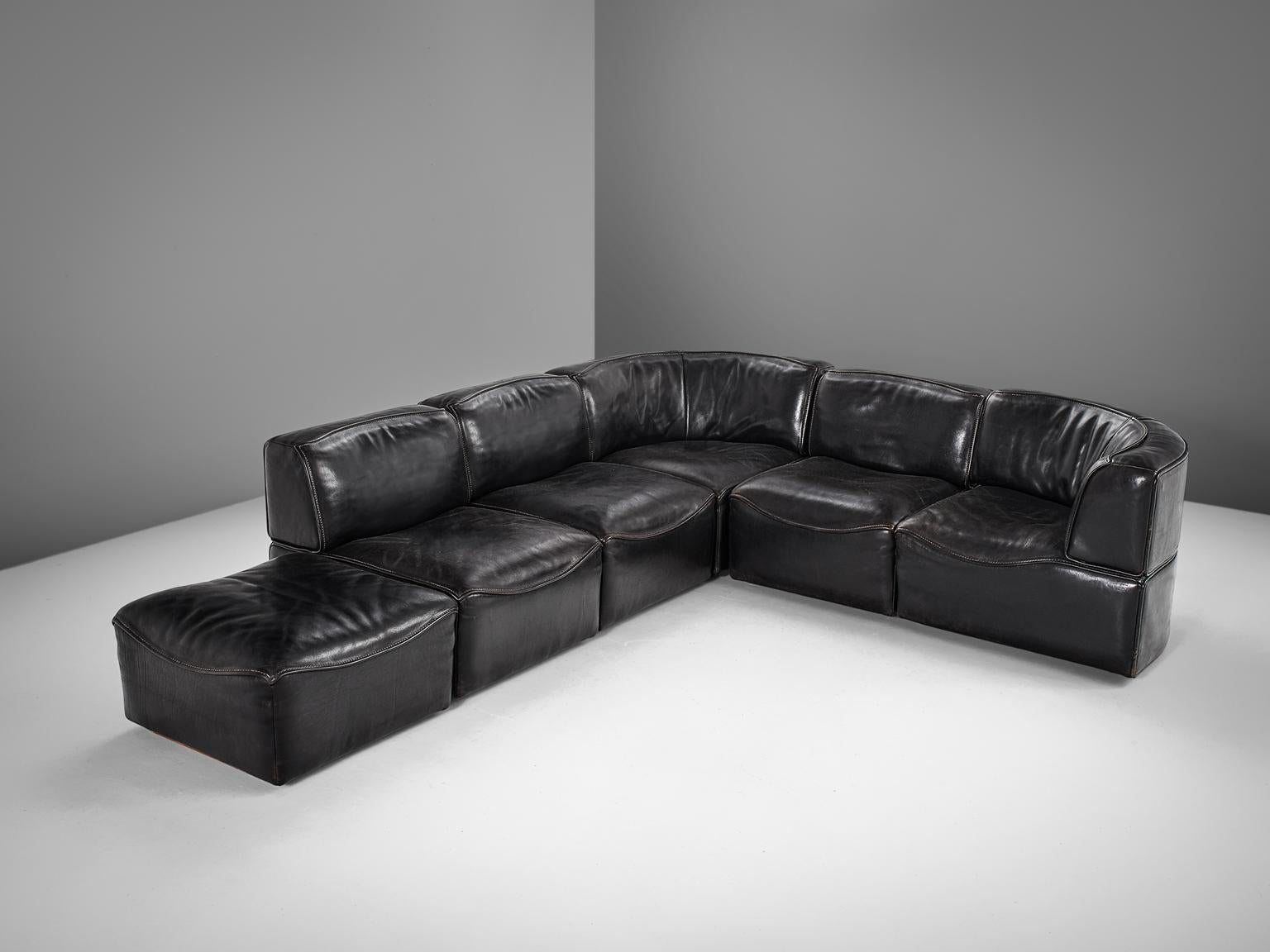 De Sede 'Ds-15' Modular Sofa in Black Buffalo Leather im Zustand „Gut“ in Waalwijk, NL