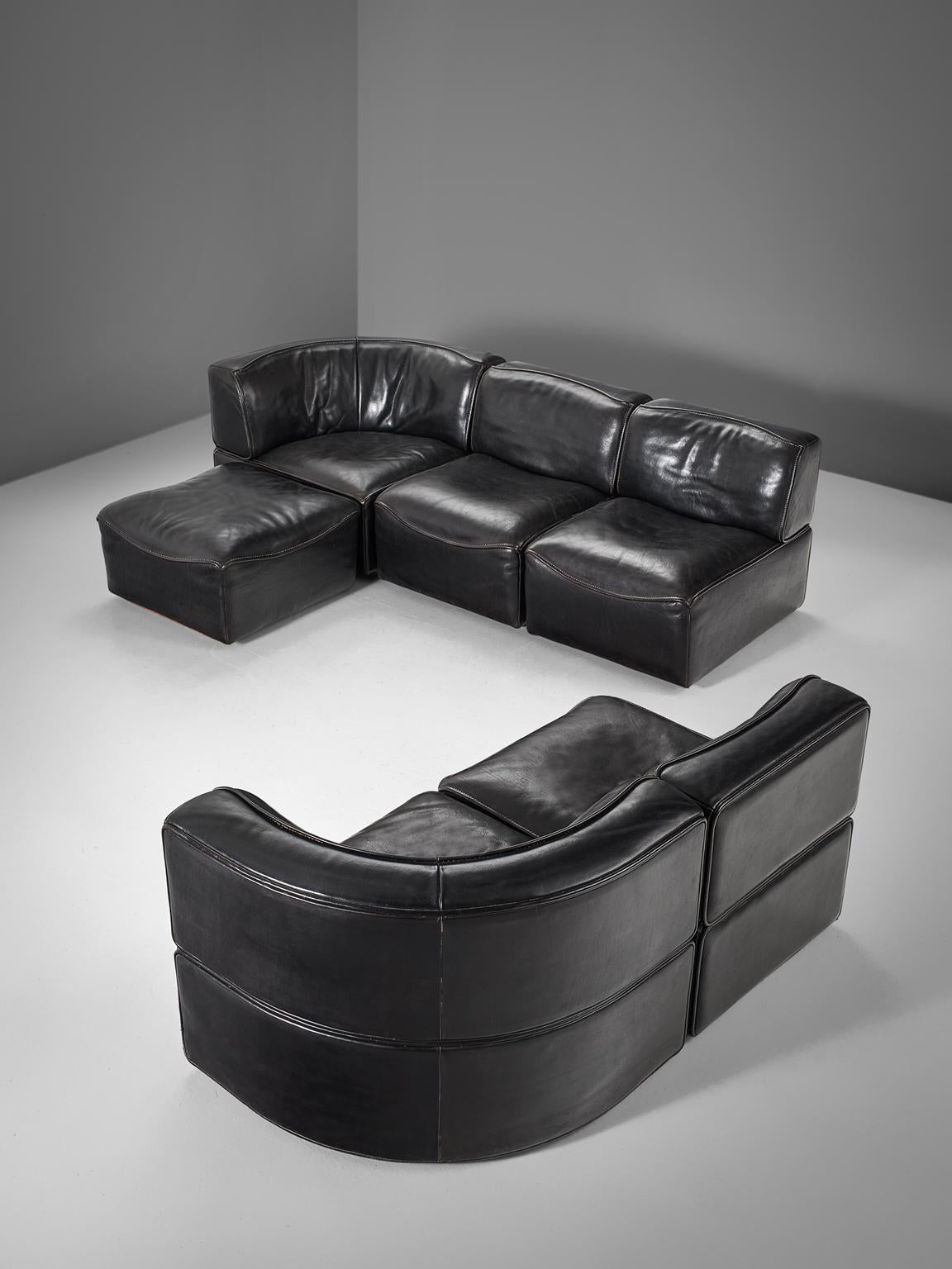 De Sede 'Ds-15' Modular Sofa in Black Buffalo Leather (Ende des 20. Jahrhunderts)