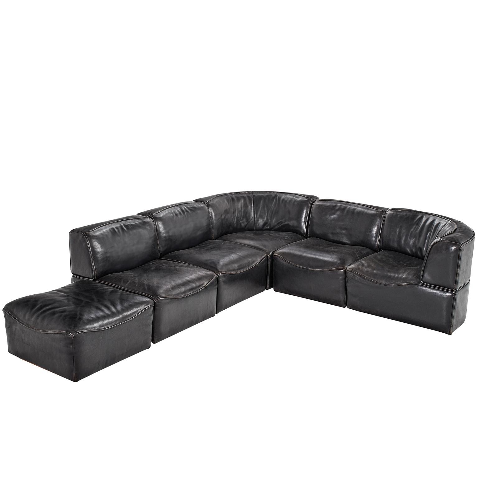 De Sede 'Ds-15' Modular Sofa in Black Buffalo Leather