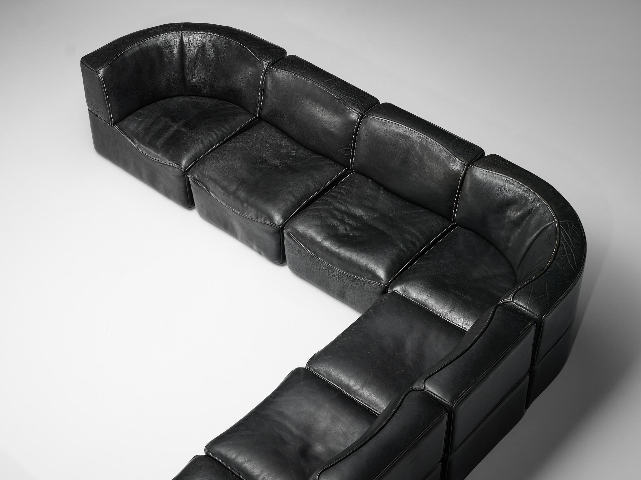 Post-Modern De Sede 'DS-15' Modular Sofa in Black Leather